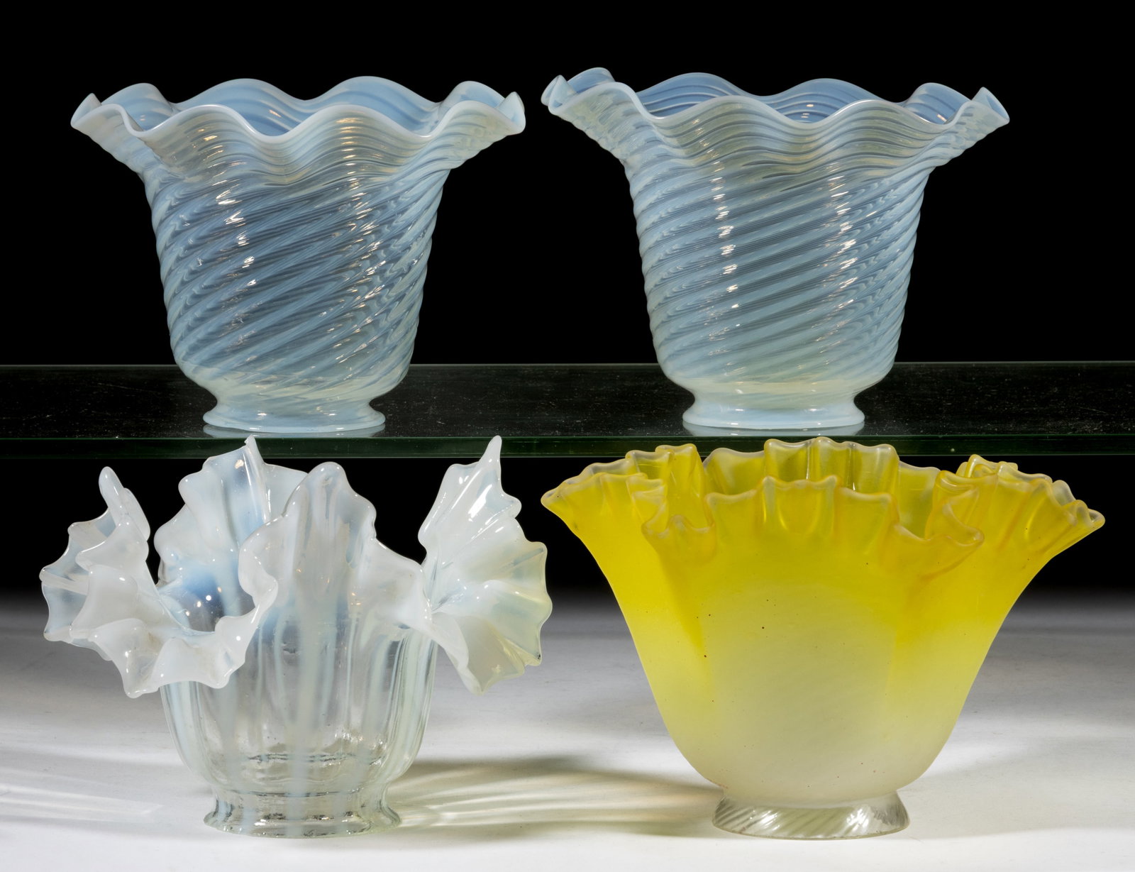 ASSORTED VICTORIAN GLASS LAMP SHADES, LOT OF FOUR (1 of 1)
