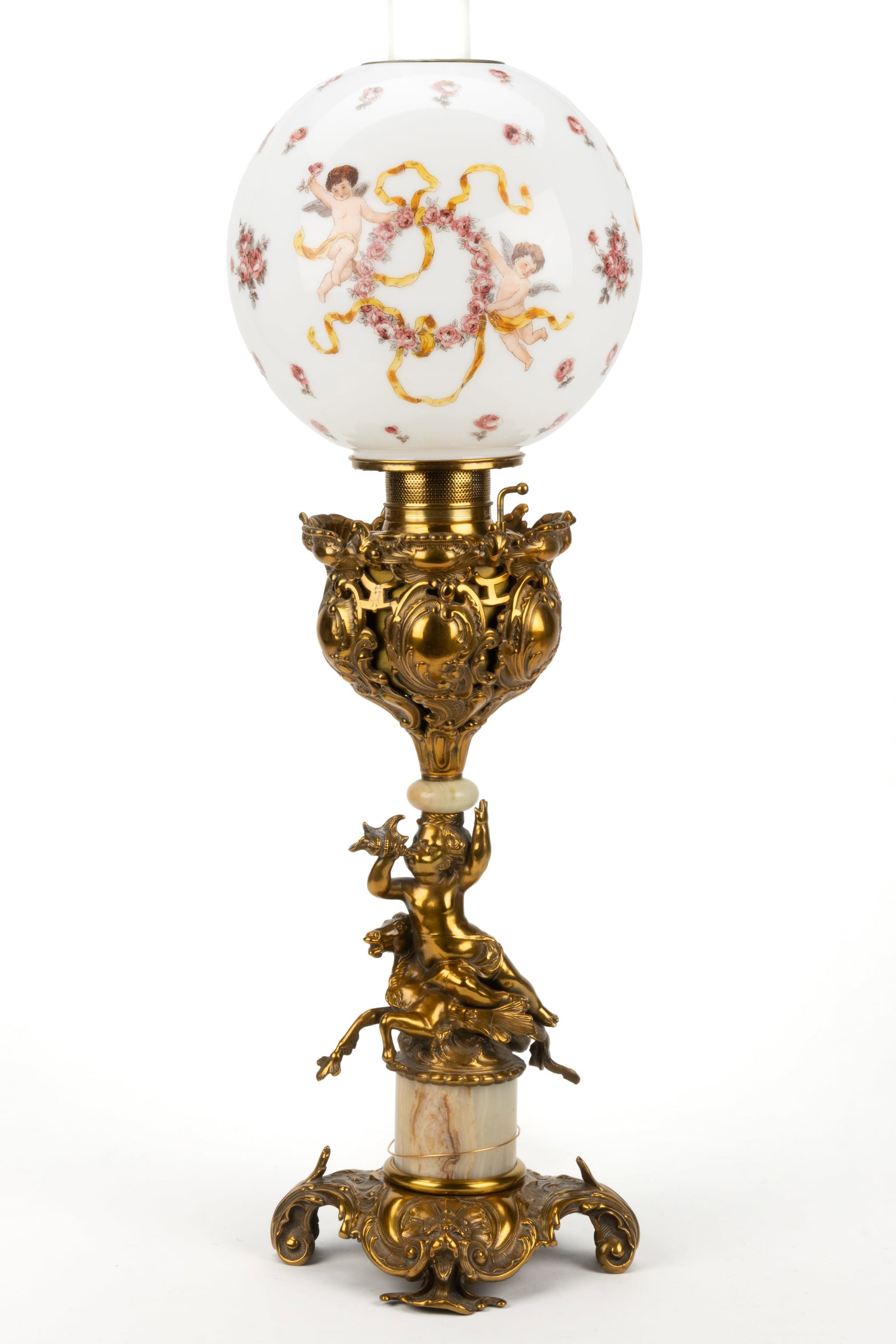 MERIDEN KEROSENE BANQUET BRONZE AND ONYX FIGURAL TABLE LAMP (1 of 2)