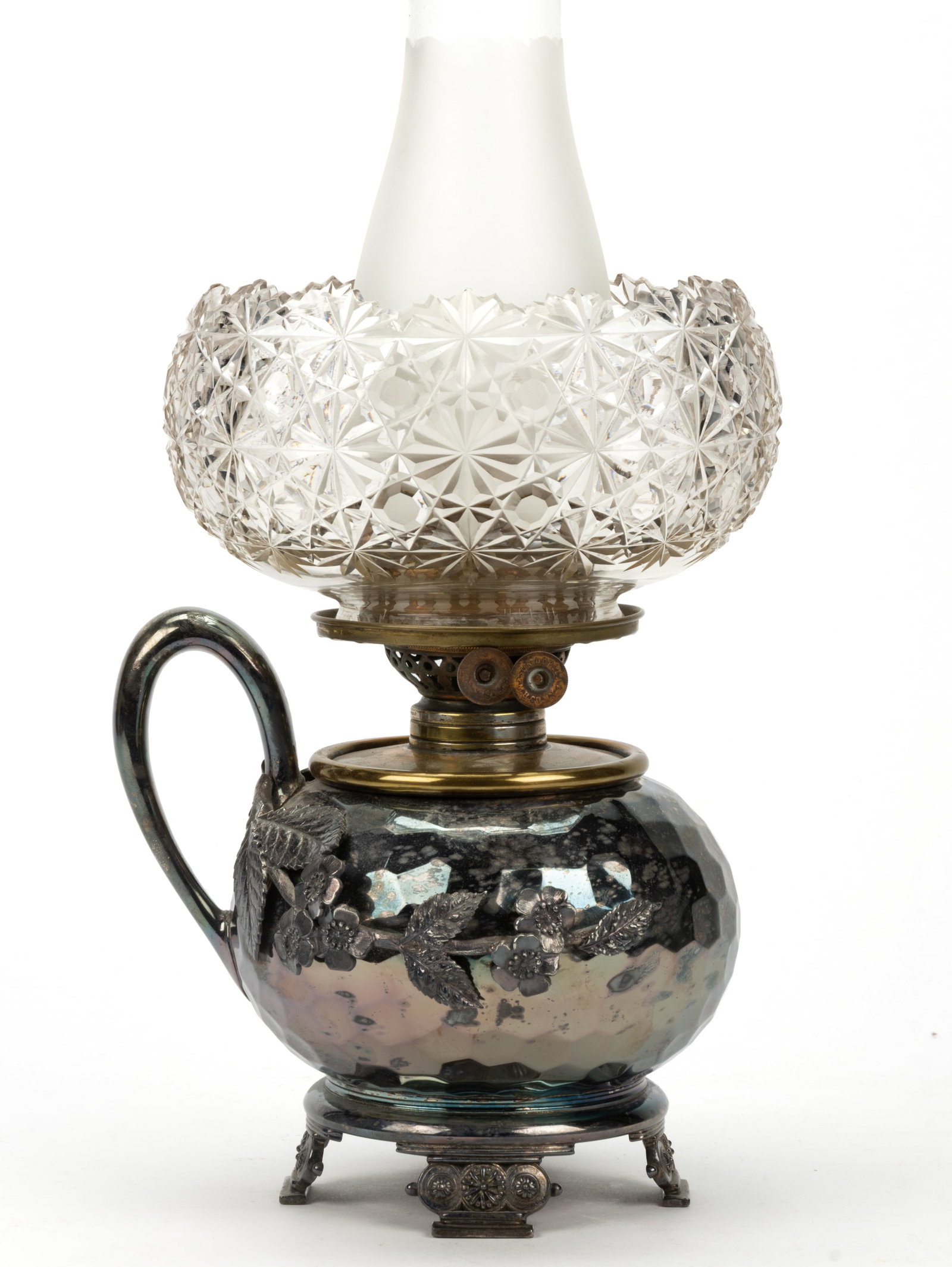 ROGERS & BROS. SILVER-PLATED KEROSENE VASE FINGER TABLE LAMP (1 of 2)