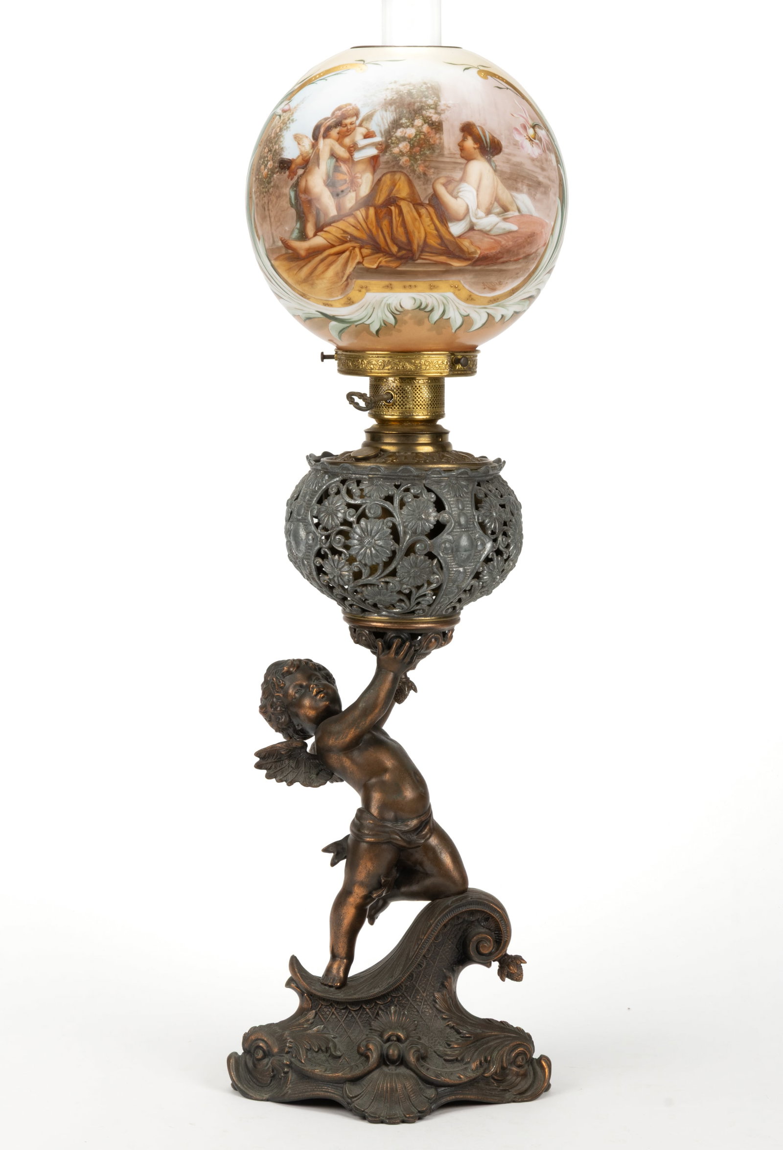 G. P. KATO CAST METAL FIGURAL KEROSENE TABLE BANQUET LAMP (1 of 4)