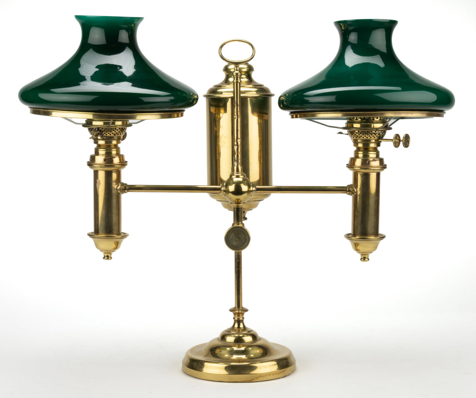 J. F. DONNEL OR G. H. COVELL ATTRIBUTED BRASS DOUBLE-ARM KEROSENE STUDENT LAMP (1 of 1)
