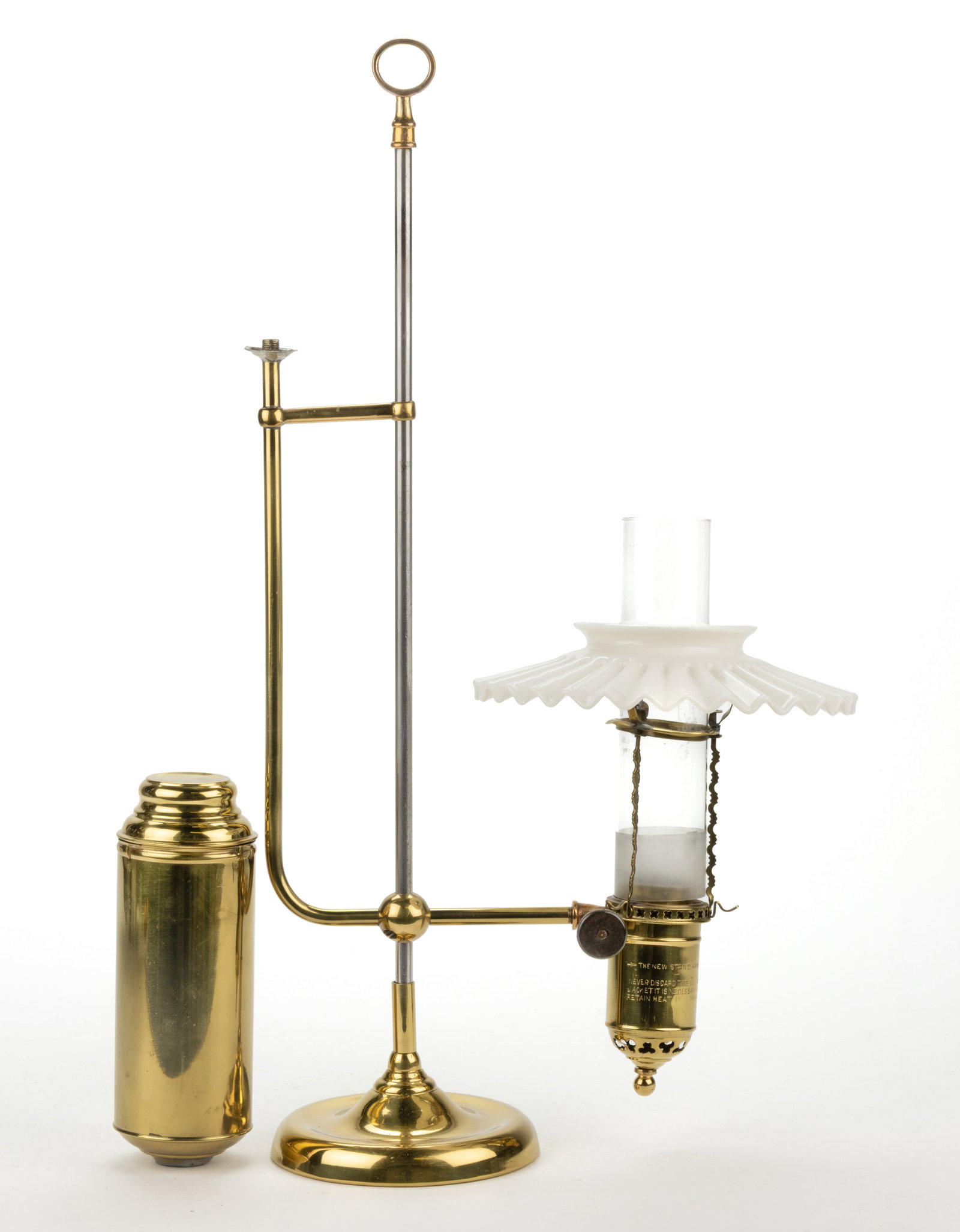 BEST LIGHT CO. NO. 78 BRASS SINGLE-ARM GASOLINE STUDENT LAMP (1 of 1)