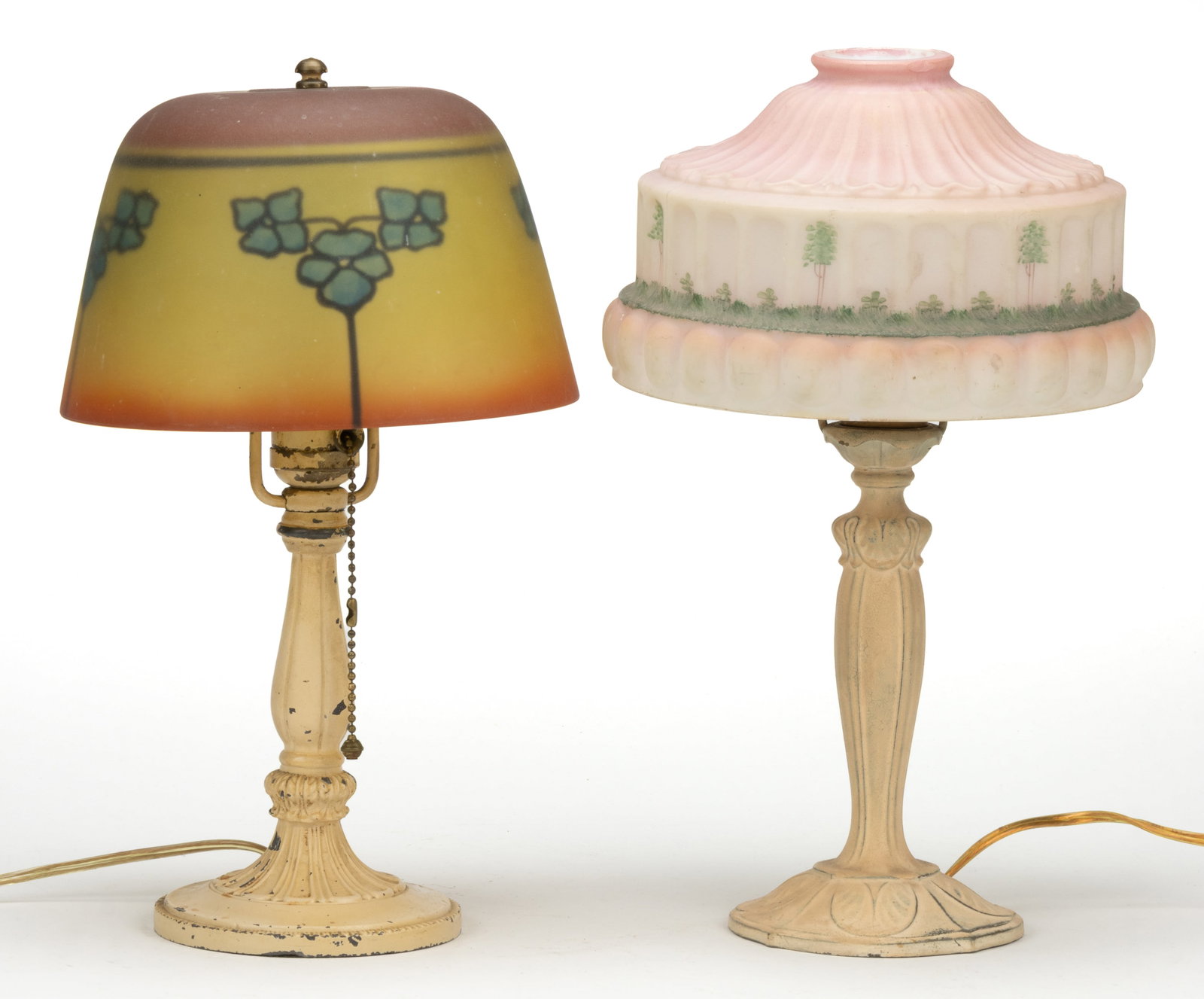 CAST-METAL AND GLASS ELECTRIC BOUDIER TABLE LAMPS, LOT OF TWO (1 of 2)