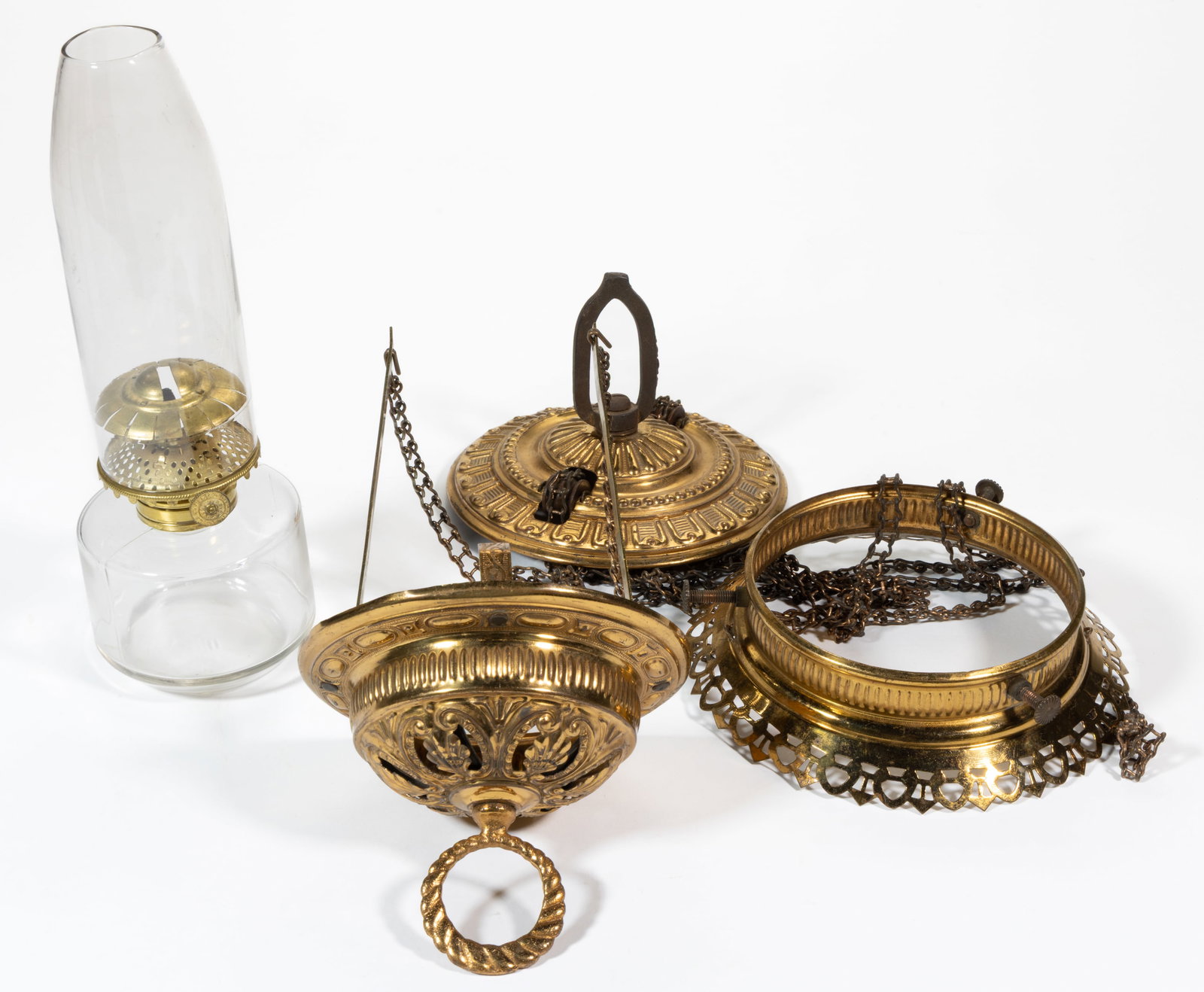 BRASS DIMINUTIVE KEROSENE HANGING HALL LAMP (1 of 1)
