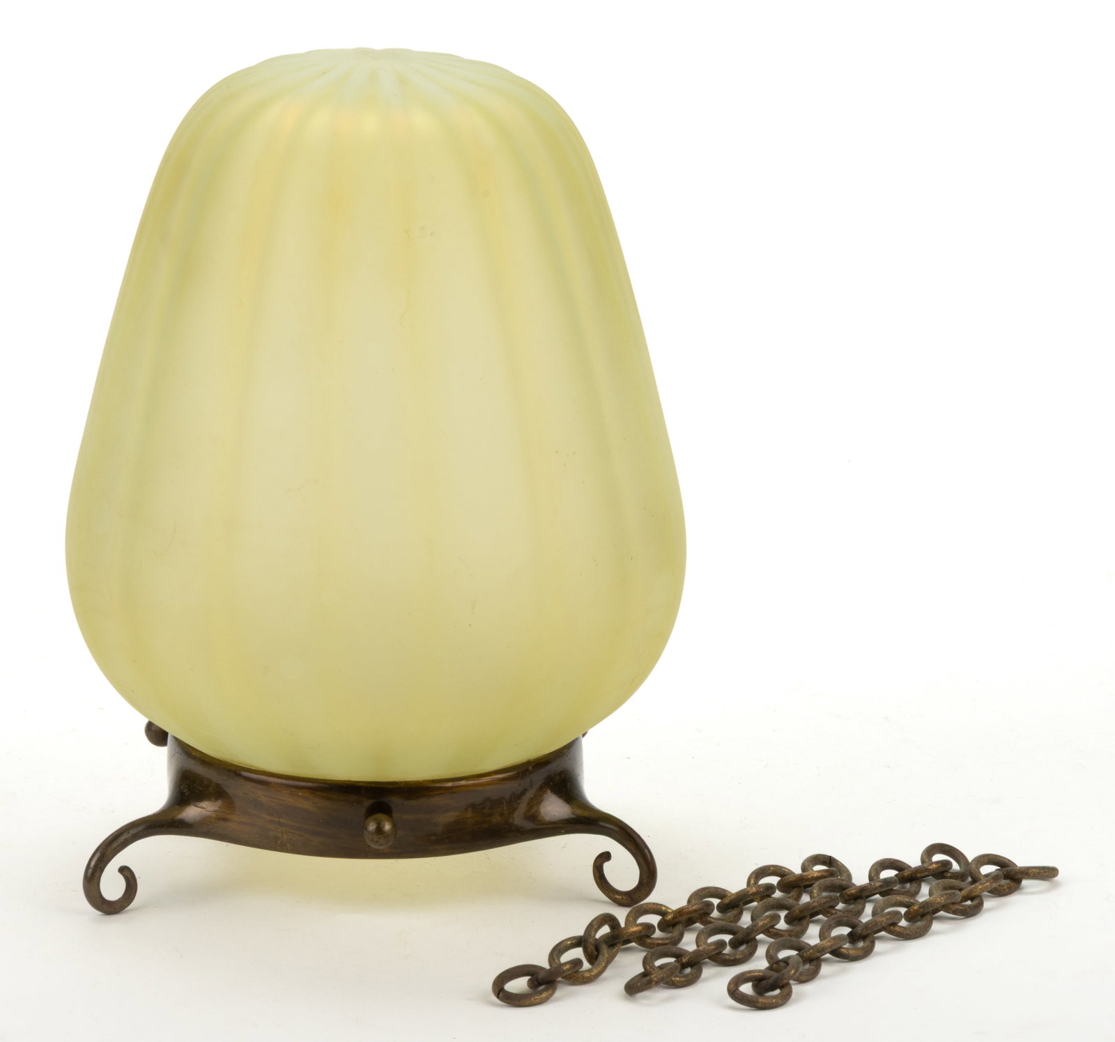 VICTORIAN VASELINE OPALESCENT GLASS STRIPE OPTIC HANGING HALL LAMP (1 of 1)
