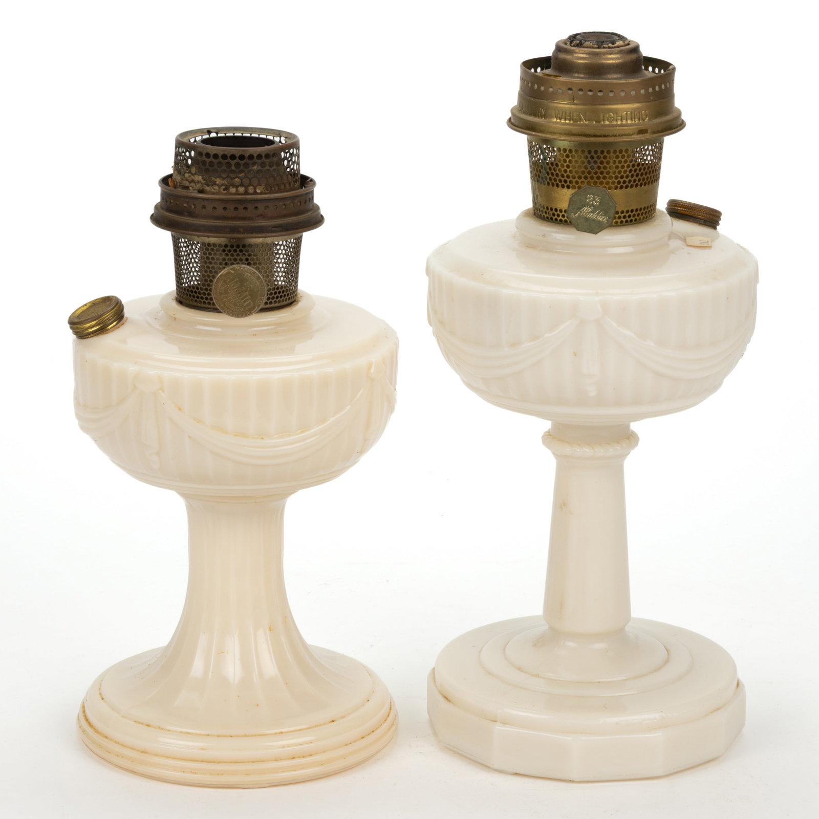 ALADDIN MODEL B-60 SHORT AND B-75 TALL LINCOLN DRAPE KEROSENE STAND LAMPS, LOT OF TWO (1 of 1)