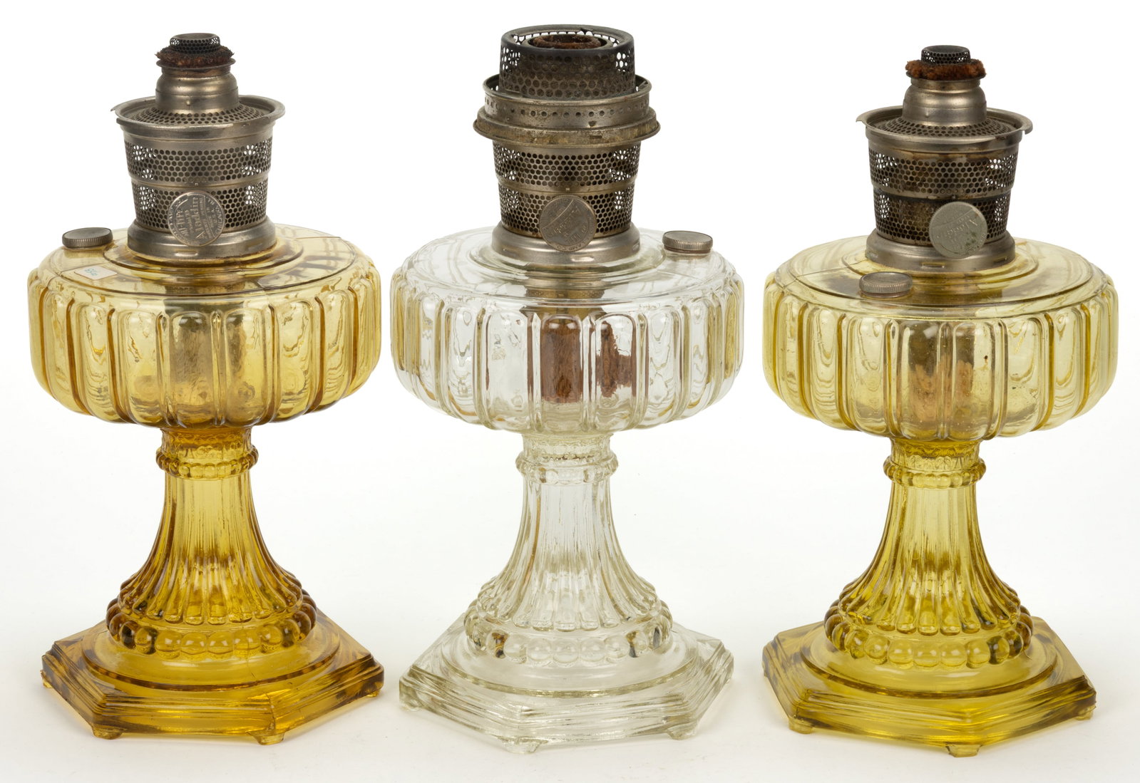 ALADDIN MODELS B-107 AND B-109 / CATHEDRAL KEROSENE STAND LAMPS, LOT OF THREE (1 of 1)