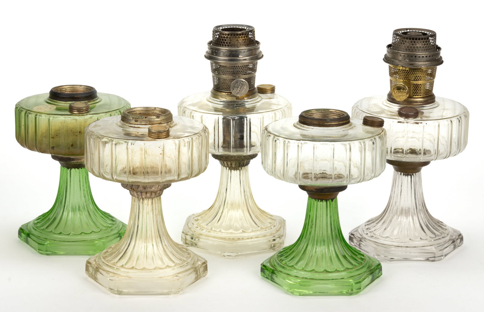 ALADDIN MODEL B100, B-102, AND B-105 / CORINTHIAN KEROSENE STAND LAMPS, LOT OF FIVE (1 of 1)