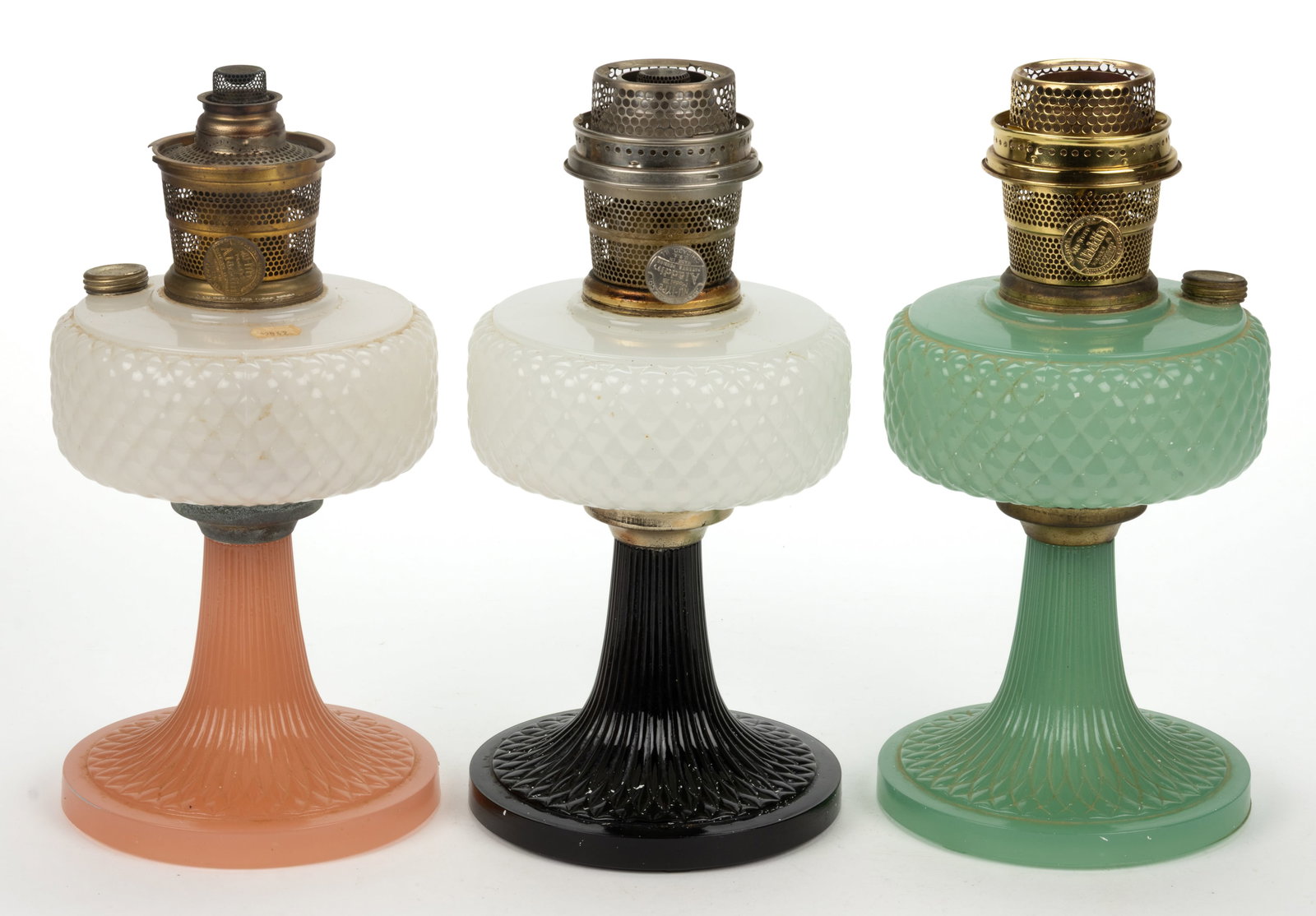 ALADDIN MODEL B-86, B-90, AND B-91 / DIAMOND-QUILT KEROSENE STAND LAMPS, LOT OF THREE (1 of 1)