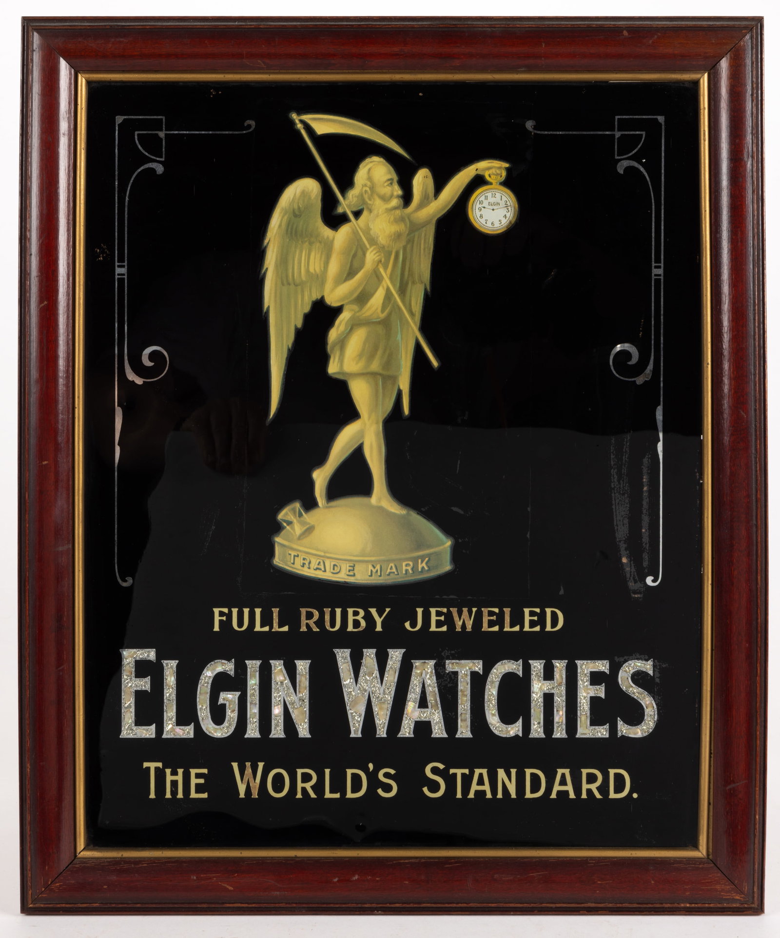 ELGIN WATCH CO. REVERSE-PAINTED GLASS ADVERTISING SIGN (1 of 2)