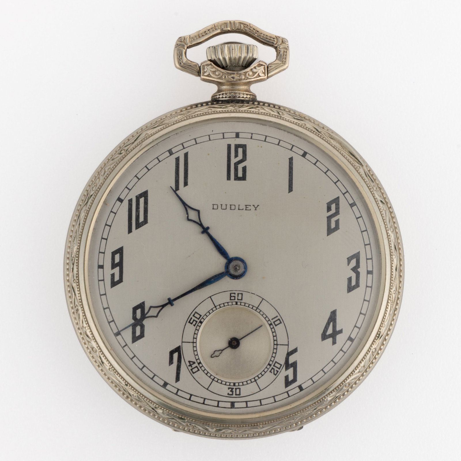 RARE DUDLEY MASONIC EMBLEM WATCH MODEL 2 POCKET WATCH: RARE DUDLEY MASONIC EMBLEM WATCH MODEL 2 POCKET WATCH, Grade The Emblem Watch, model 2 (serial no. 4294), 19-jewels, pendant-set movement with a silver dial, art deco-style Arabic numeral chapter ring