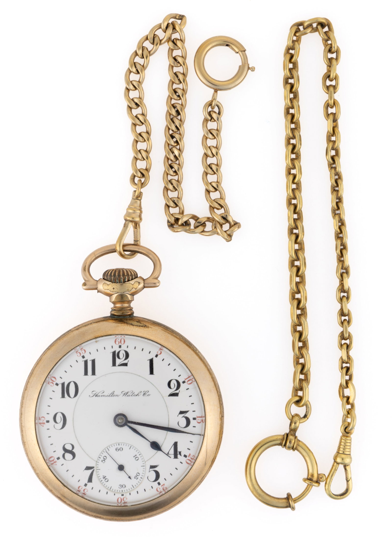 HAMILTON 21-JEWEL GRADE 942 MODEL 1 POCKET WATCH: HAMILTON 21-JEWEL GRADE 942 MODEL 1 POCKET WATCH, grade 942, model 1 (serial no. 178335), 21-jewels, lever-set movement, railroad grade with white enamel dial, Arabic numeral chapter ring, blued-steel