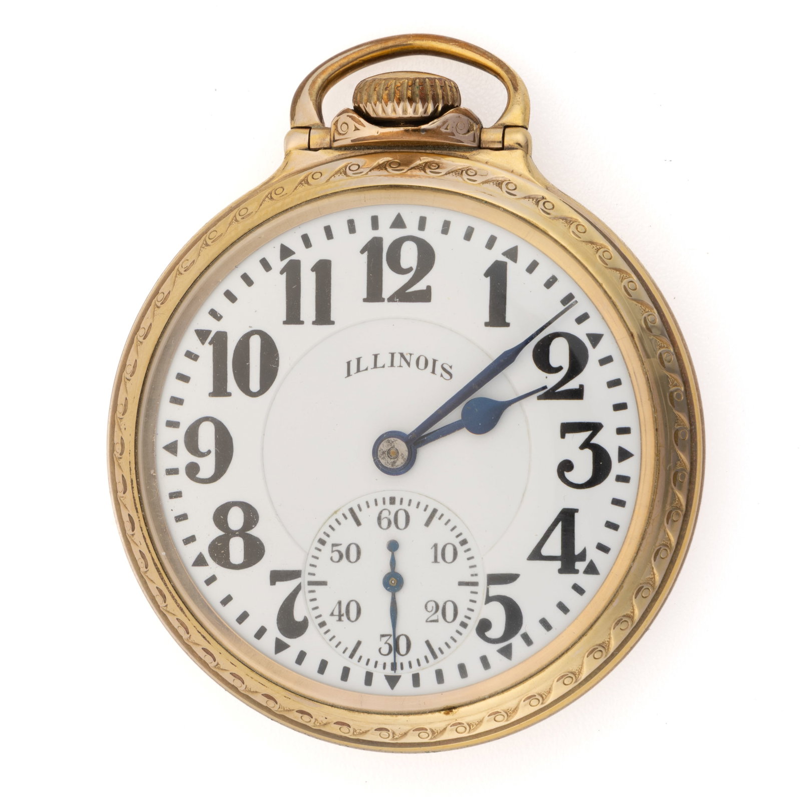 ILLINOIS 21-JEWEL BUNN SPECIAL MODEL 14 TYPE III POCKET WATCH: ILLINOIS 21-JEWEL BUNN SPECIAL MODEL 14 TYPE III POCKET WATCH, lever-set, railroad grade, serial no. 5126882, having a white enamel dial with Arabic numeral chapter ring, blued-steel extra heavy 