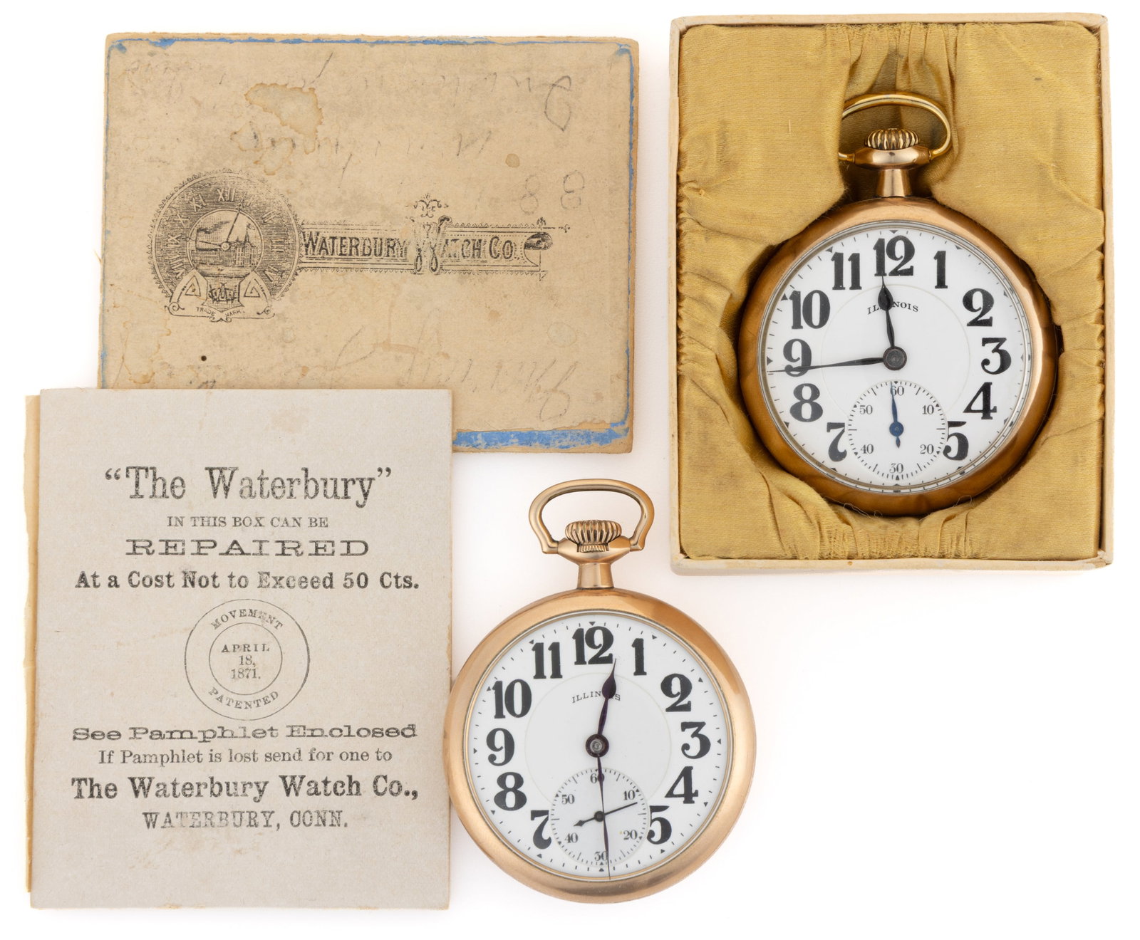 ILLINOIS BUNN SPECIAL MODEL 9 21-JEWEL POCKET WATCHES, LOT OF TWO: ILLINOIS BUNN SPECIAL MODEL 9 21-JEWEL POCKET WATCHES, LOT OF TWO, both with lever-set movement, railroad grade, serial no. 3910808 and 4245185, both having a white enamel dial with Arabic numera