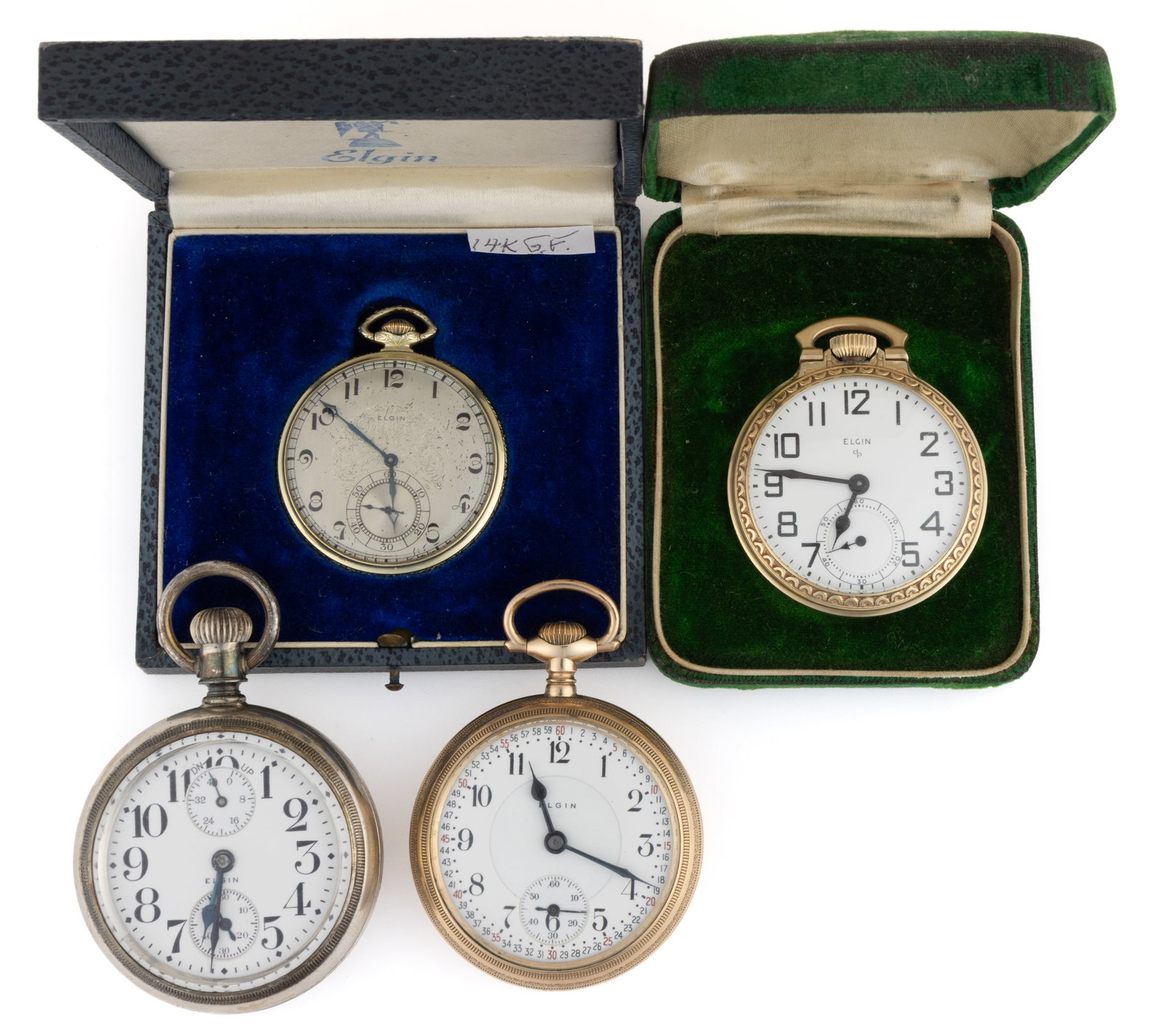 ELGIN 17-, 19-, AND 21-JEWEL POCKET WATCHES, LOT OF FOUR (1 of 4)