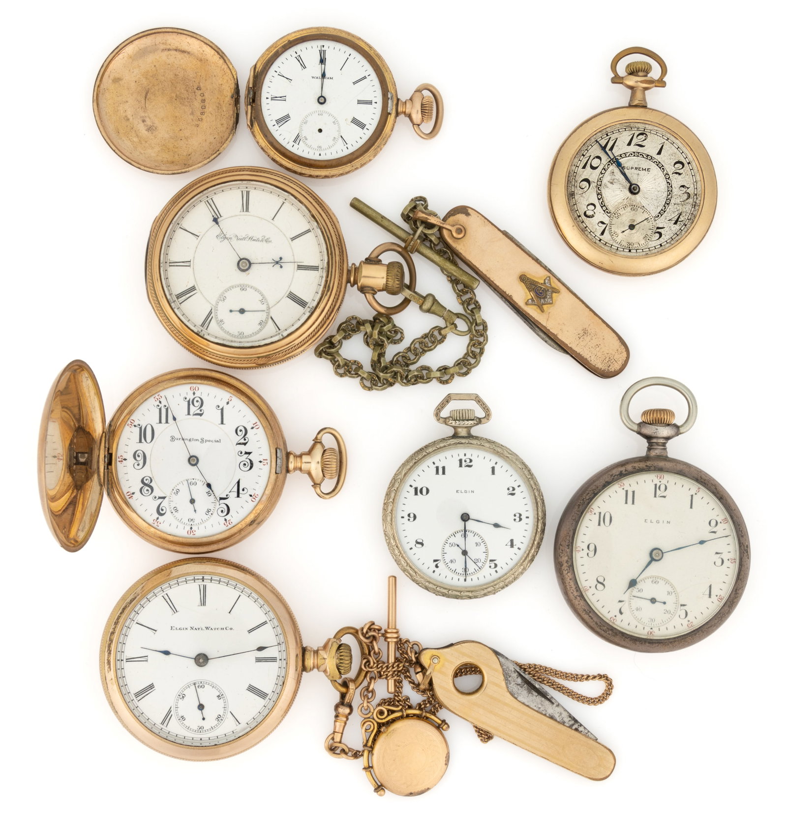 ELGIN AND OTHER 7-, 15-, AND 19-JEWEL POCKET WATCHES, LOT OF SEVEN (1 of 2)