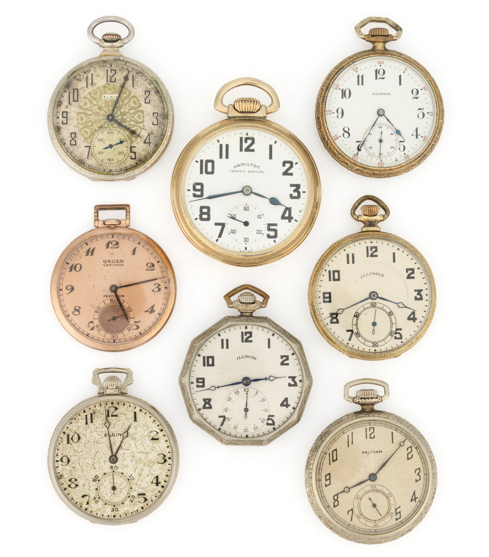 ELGIN AND OTHER 17-JEWEL POCKET WATCHES, LOT OF EIGHT (1 of 2)