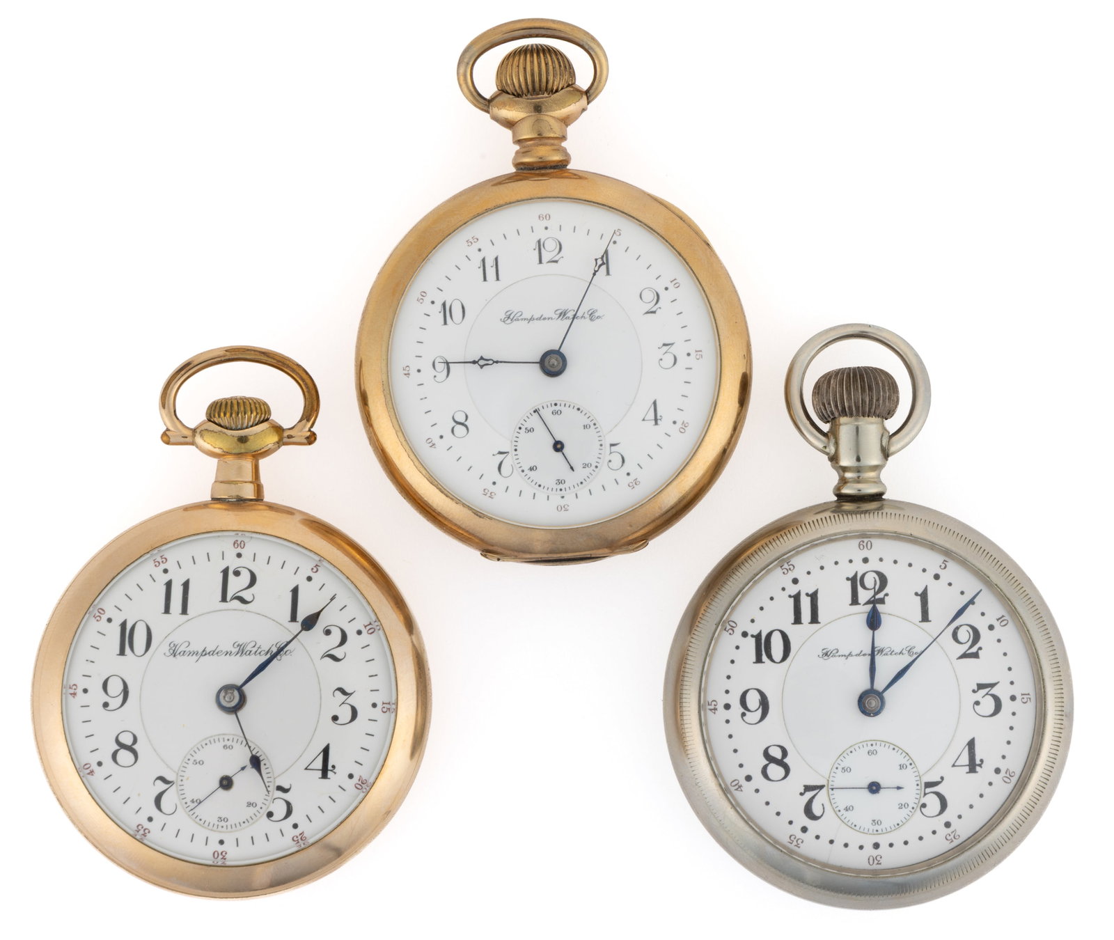 HAMPDEN GRADE THE DUEBER WATCH CO MODEL 3 POCKET WATCHES, LOT OF THREE: HAMPDEN GRADE THE DUEBER WATCH CO MODEL 3 POCKET WATCHES, LOT OF THREE, comprising three Grade The Duber Watch Co., model 3 (serial nos.1382718 and 3154085), both 21-jewels and (serial no. 708873) 11-