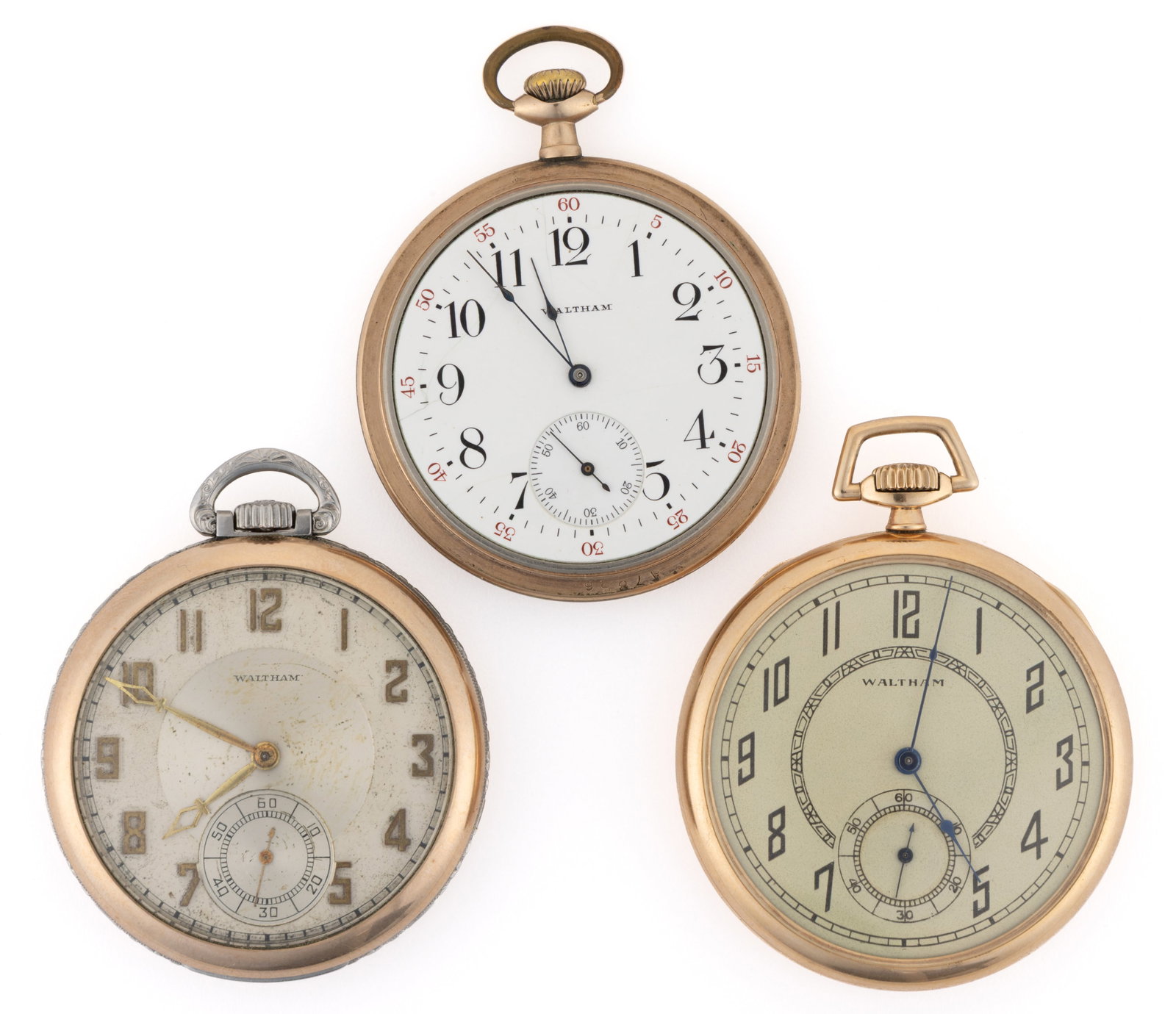 WALTHAM 23-, 21- AND 7-JEWEL POCKET WATCHES, LOT OF THREE (1 of 3)