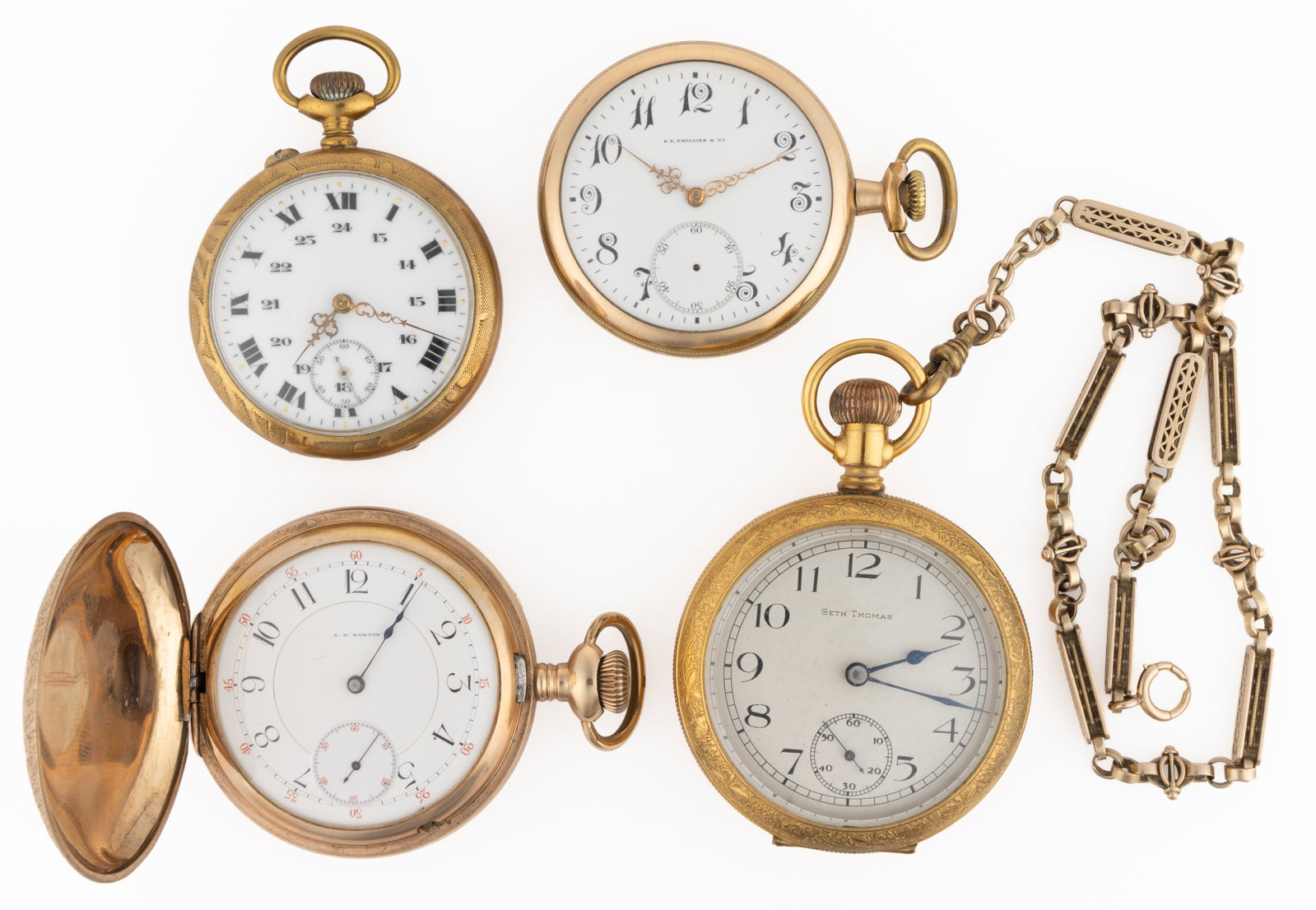 SETH THOMAS AND OTHER PRIVATE LABEL POCKET WATCHES, LOT OF FOUR (1 of 4)