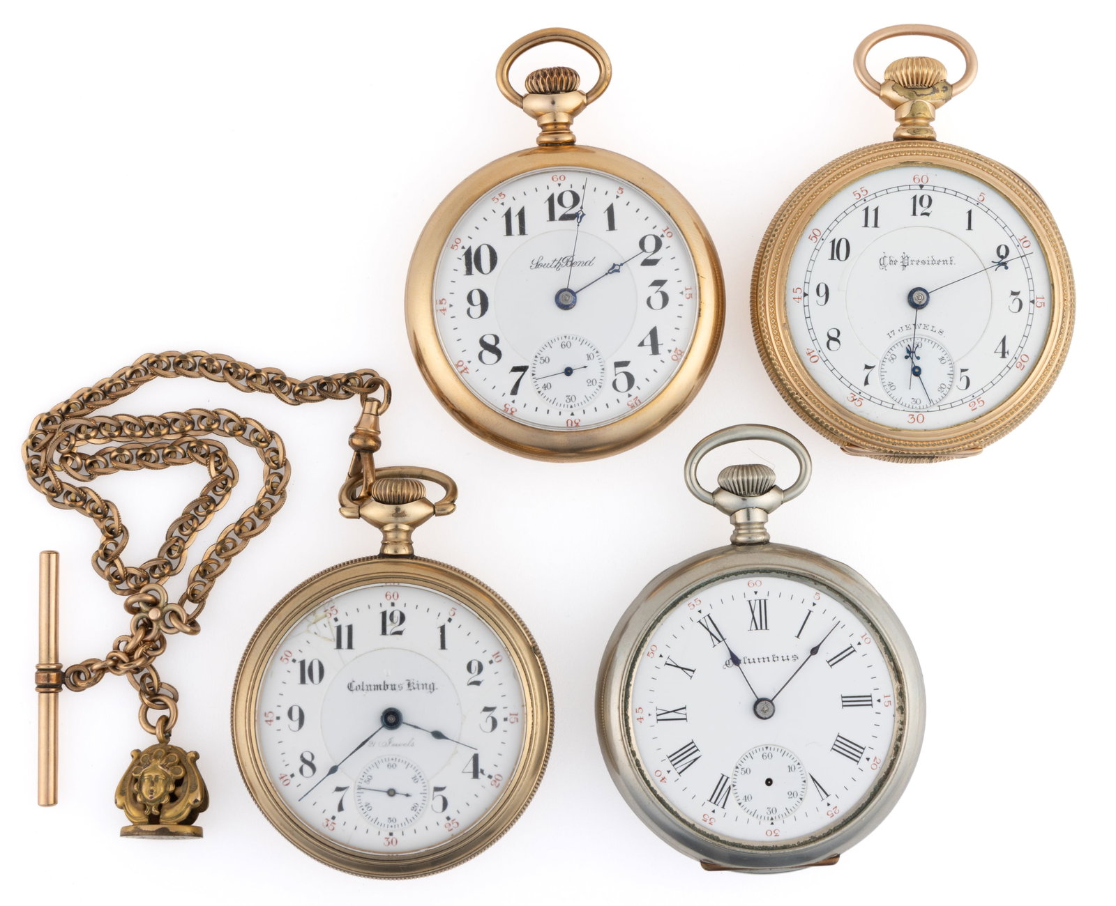 COLUMBUS 21- AND 17- JEWEL POCKET WATCHES, LOT OF FOUR (1 of 3)