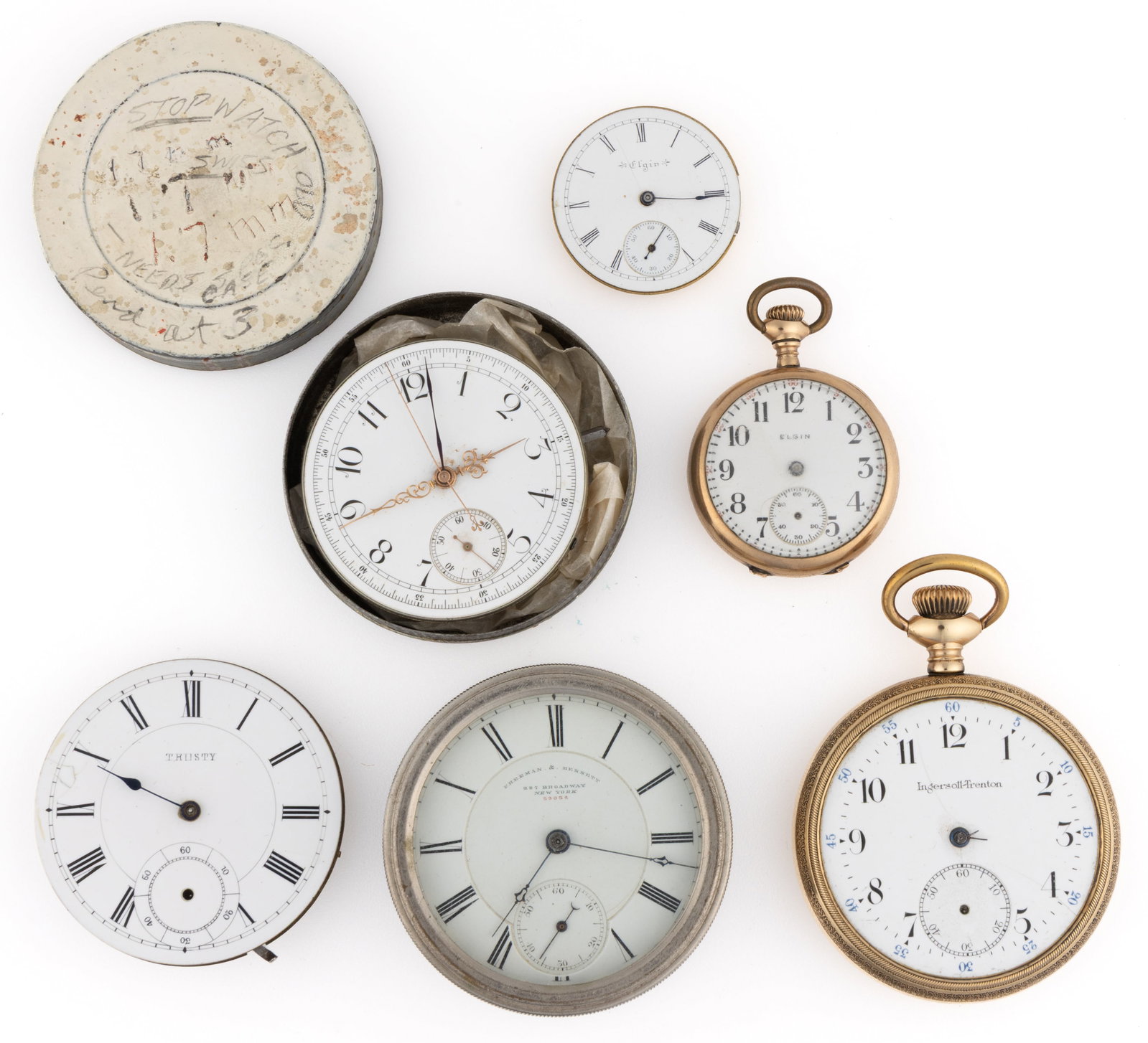 ELGIN AND OTHER MOVEMENTS AND POCKET WATCHES, LOT OF SIX (1 of 2)