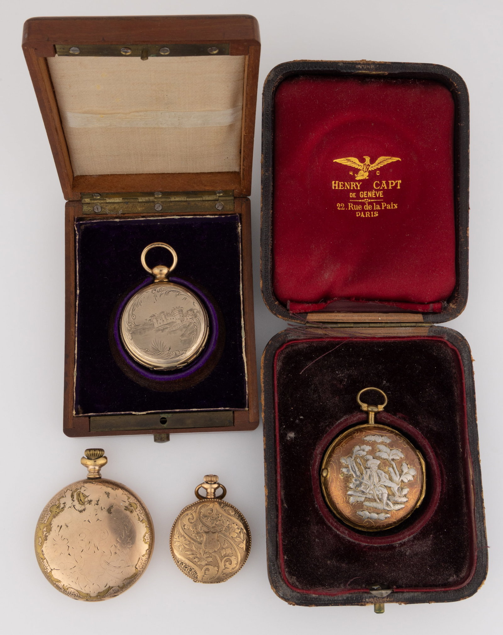 ASSORTED GOLD-FILLED AND OTHER POCKET WATCH CASES, LOT OF FOUR (1 of 4)