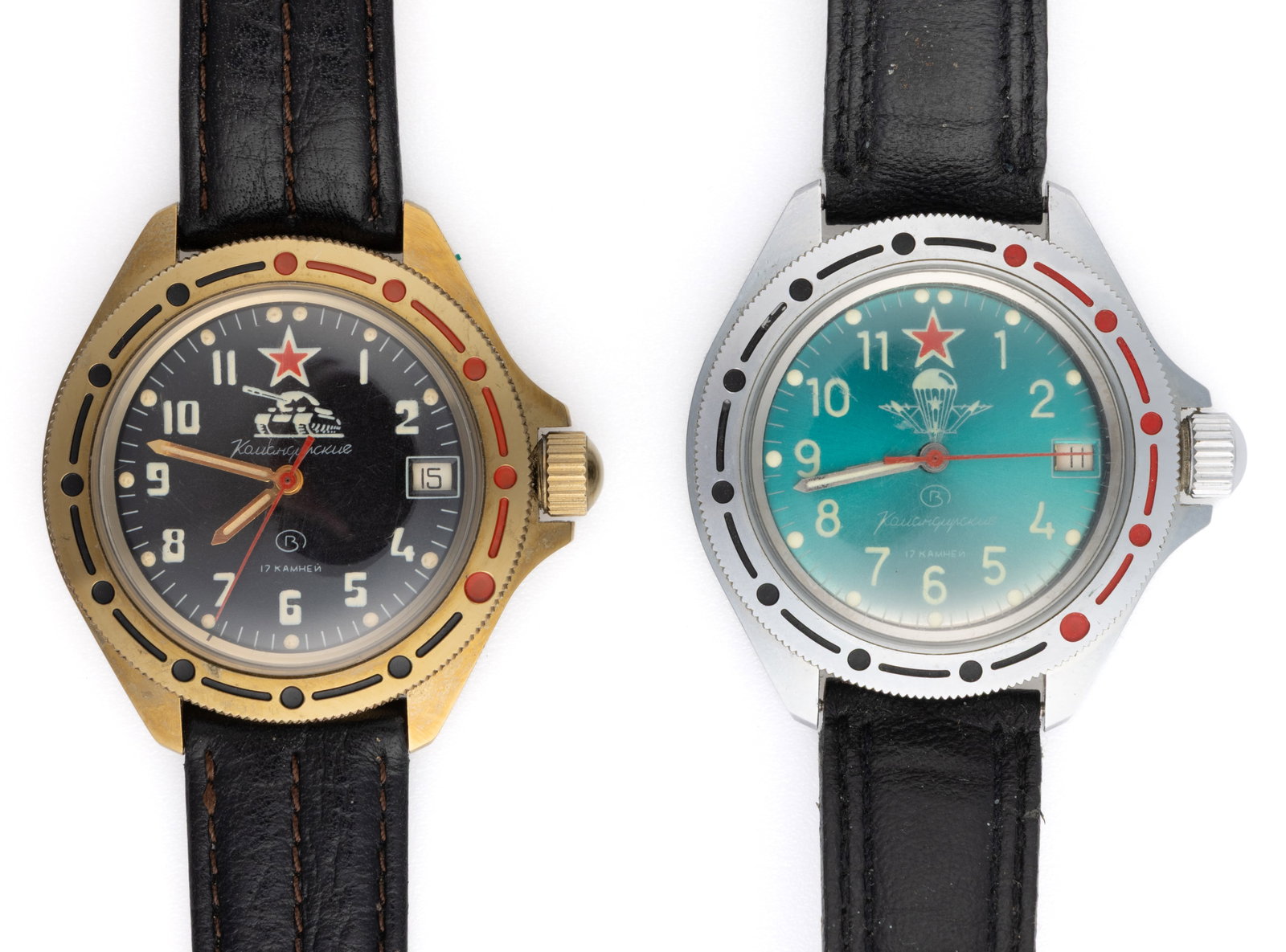 VINTAGE RUSSIAN VOSTOK KOMANDIRSKIE TANK AND PARATROOPER MILITARY MEN'S WRIST WATCHES, LOT OF TWO (1 of 4)