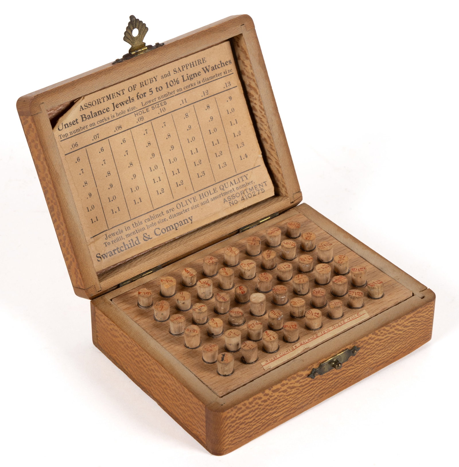 SWARTCHILD & CO BOX OF VIALS OF RUBY AND SAPPHIRE BALANCE JEWELS FOR LIGNE WATCHES (1 of 2)