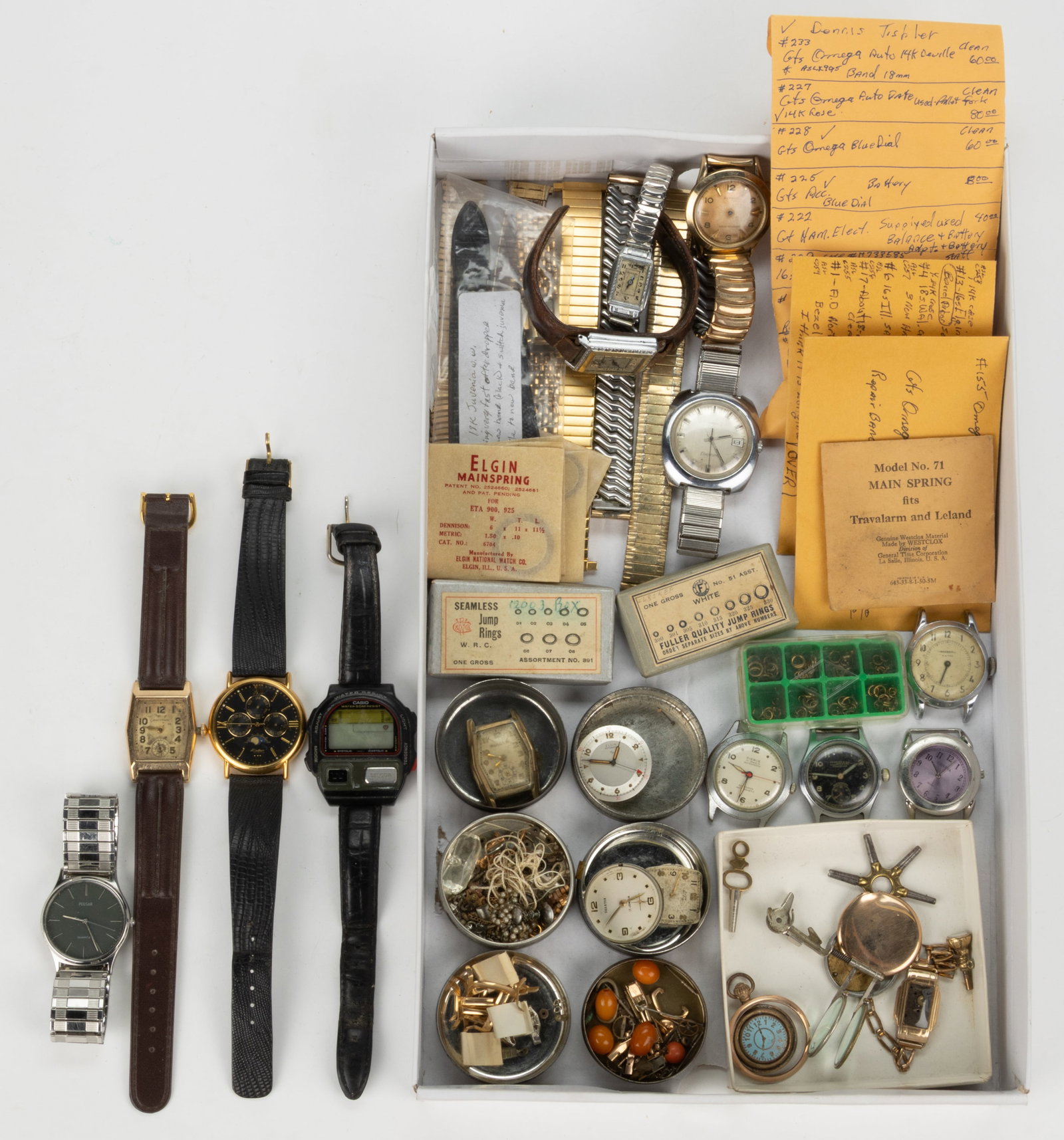 ASSORTED WRIST WATCH DIALS, MOVEMENTS AND OTHER ARTICLES, UNCOUNTED LOT (1 of 1)