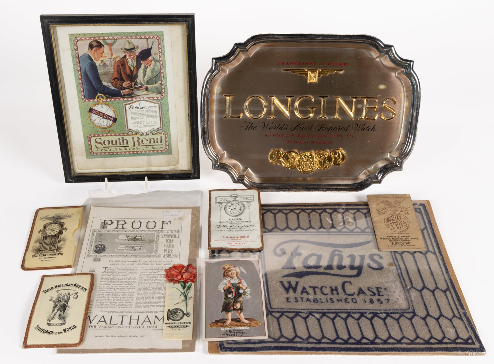 ASSORTED POCKET AND WRIST WATCH ADVERTISING MATERIALS, LOT OF TEN (1 of 1)