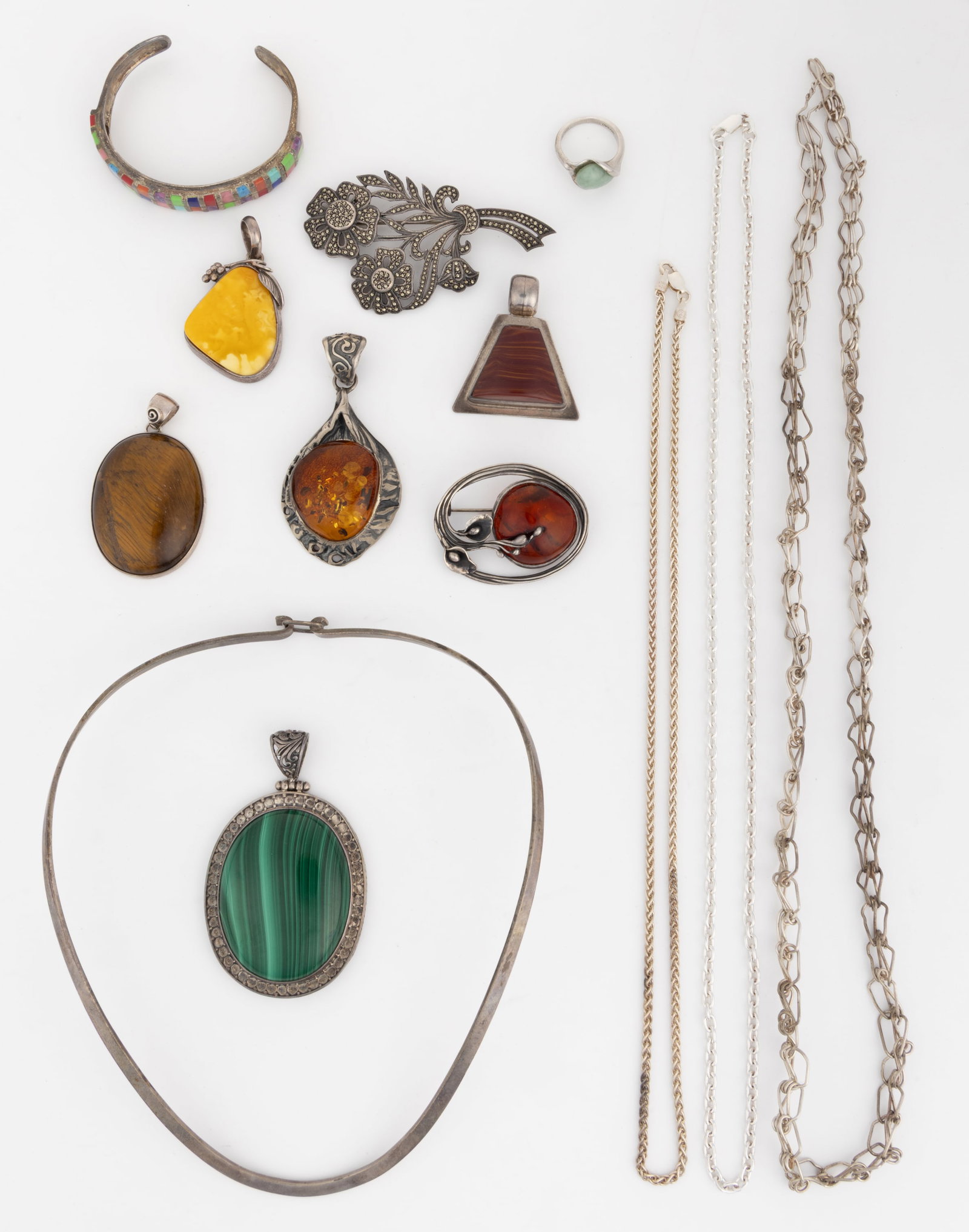 VINTAGE / CONTEMPORARY STERLING AND 0.800 SILVER JEWELRY, LOT OF 13 (1 of 1)