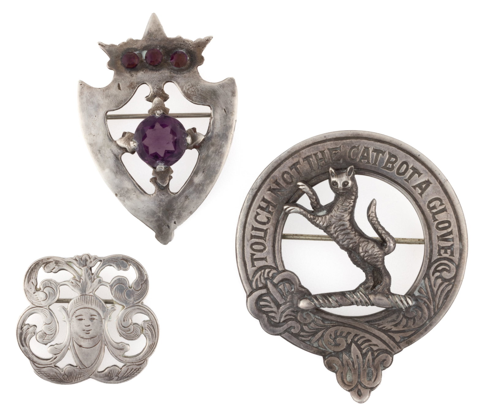 ANTIQUE / VINTAGE SCOTTISH AND OTHER STERLING AND SILVER-TYPE BROOCHES / PINS, LOT OF THREE (1 of 2)