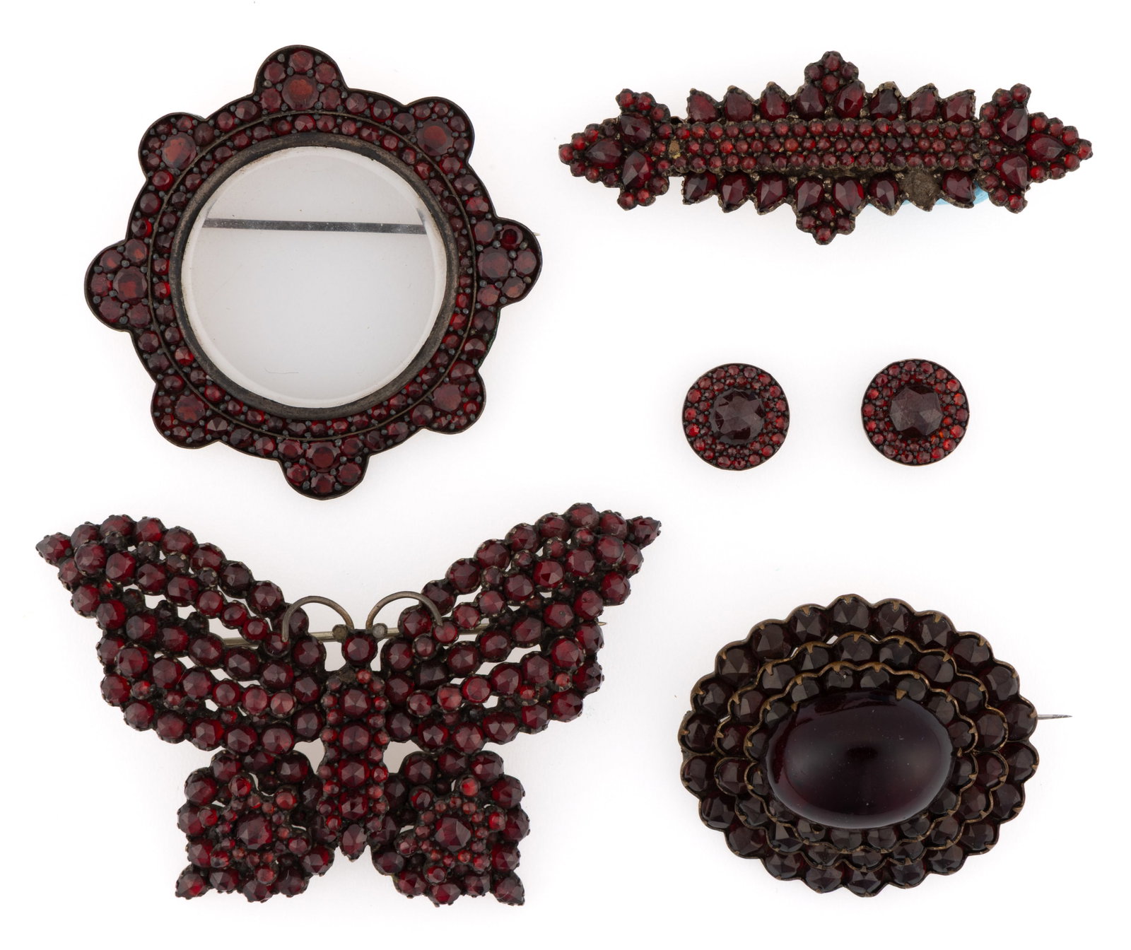 VICTORIAN / ANTIQUE GARNET AND OTHER JEWELRY, LOT OF SIX PIECES (1 of 2)