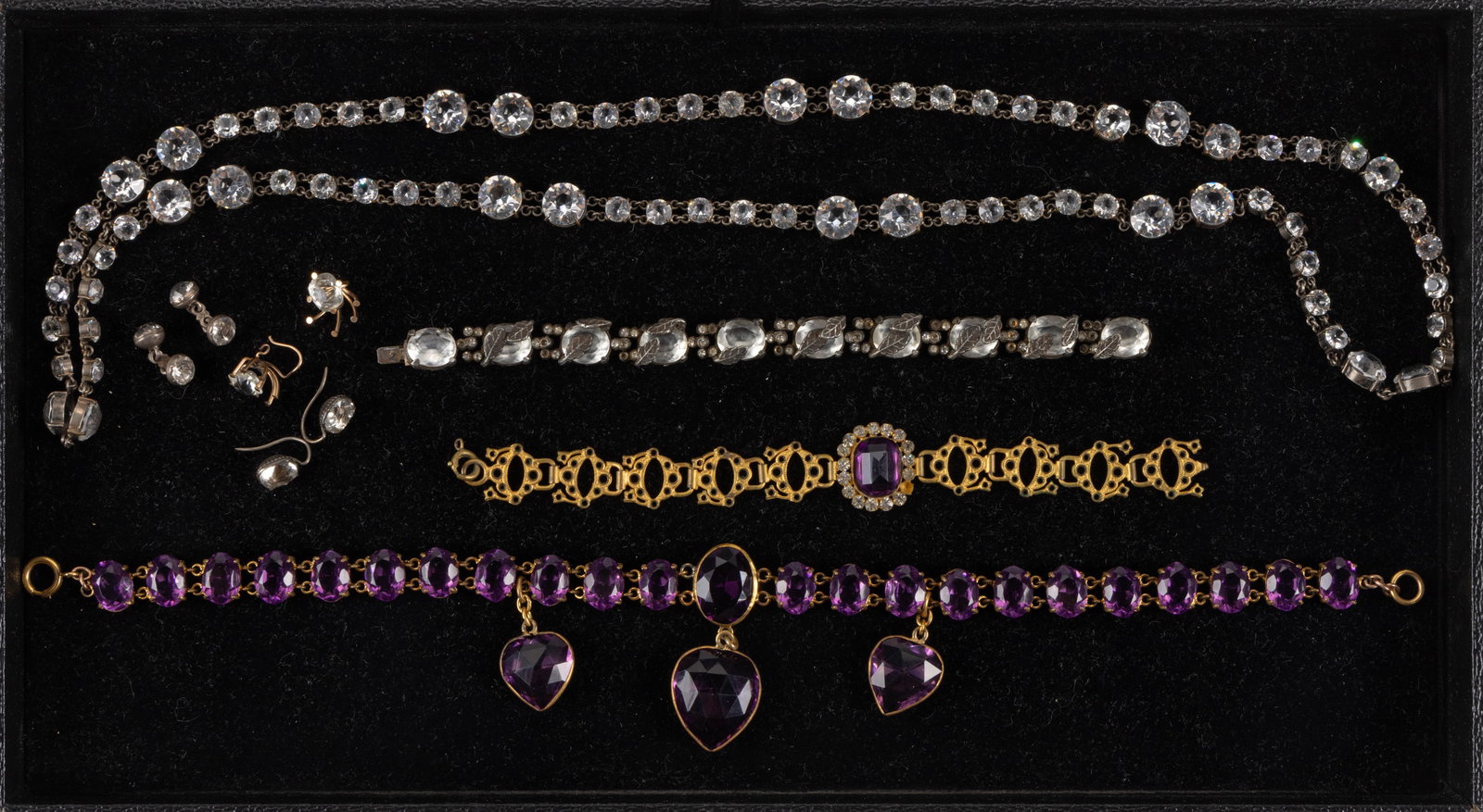 VICTORIAN / EDWARDIAN / ANTIQUE GLASS AND STONE JEWELRY, LOT OF TEN PIECES (1 of 1)