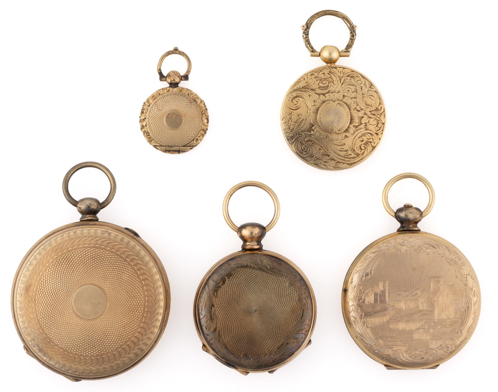 VICTORIAN / ANTIQUE ROLLED GOLD-PLATED / GOLD-FILLED LOCKETS, LOT OF FIVE (1 of 3)