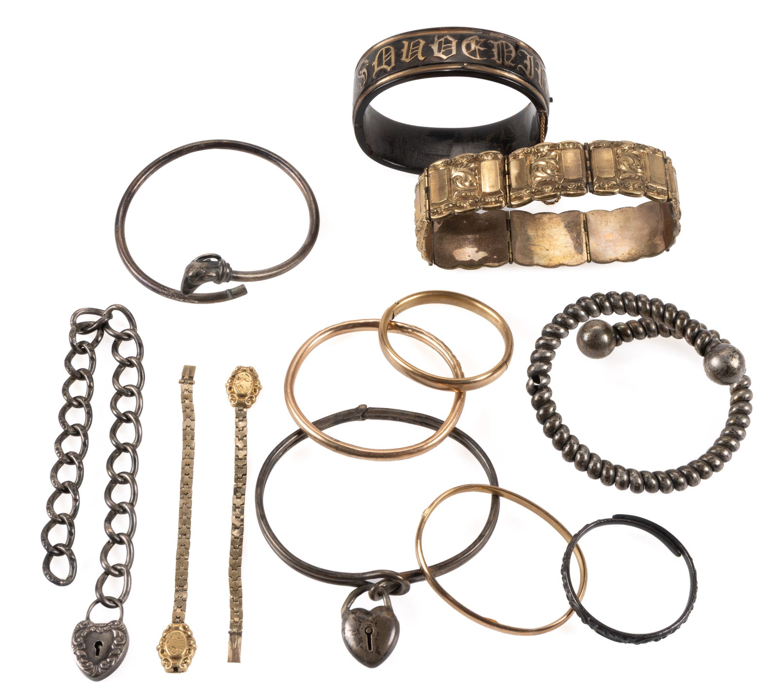 ANTIQUE / VINTAGE STERLING SILVER, GOLD-FILLED, AND OTHER BRACELETS, LOT OF 12 (1 of 1)