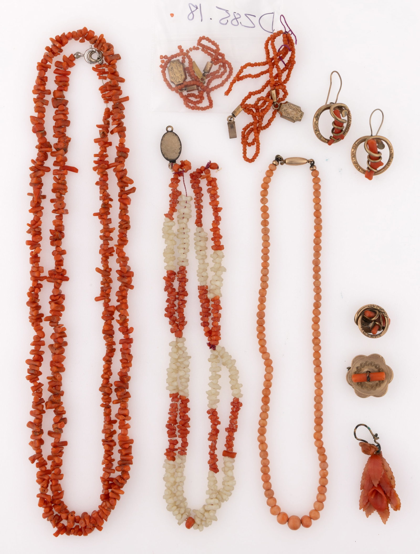 ANTIQUE / VINTAGE CORAL / CORAL-TYPE JEWELRY, LOT OF TEN PIECES (1 of 1)