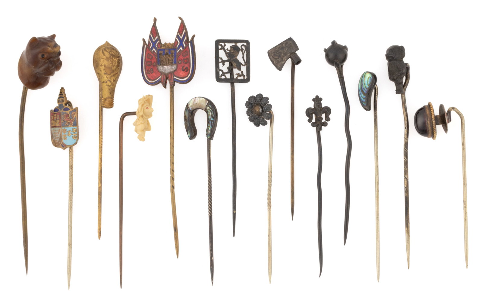 ANTIQUE / VINTAGE FIGURAL AND OTHER STICK PINS, LOT OF 14 (1 of 1)