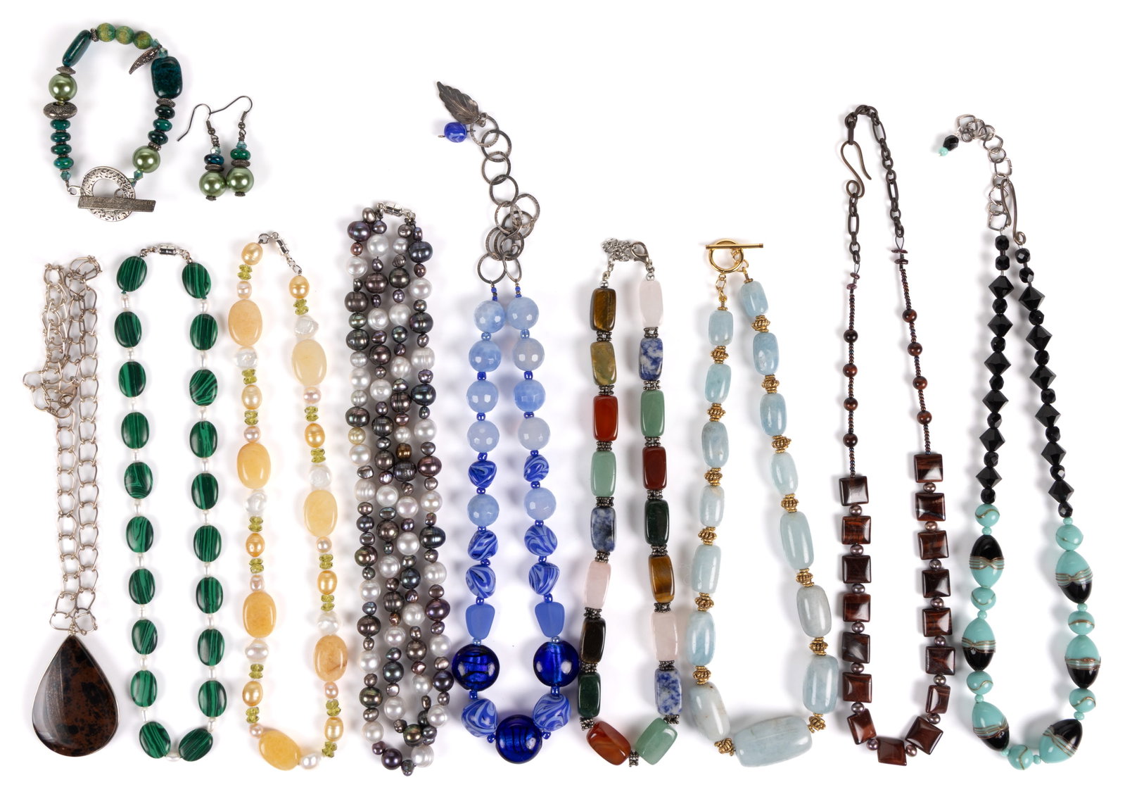 CONTEMPORARY STONE AND OTHER MATERIALS COSTUME JEWELRY, LOT OF 12 (1 of 1)