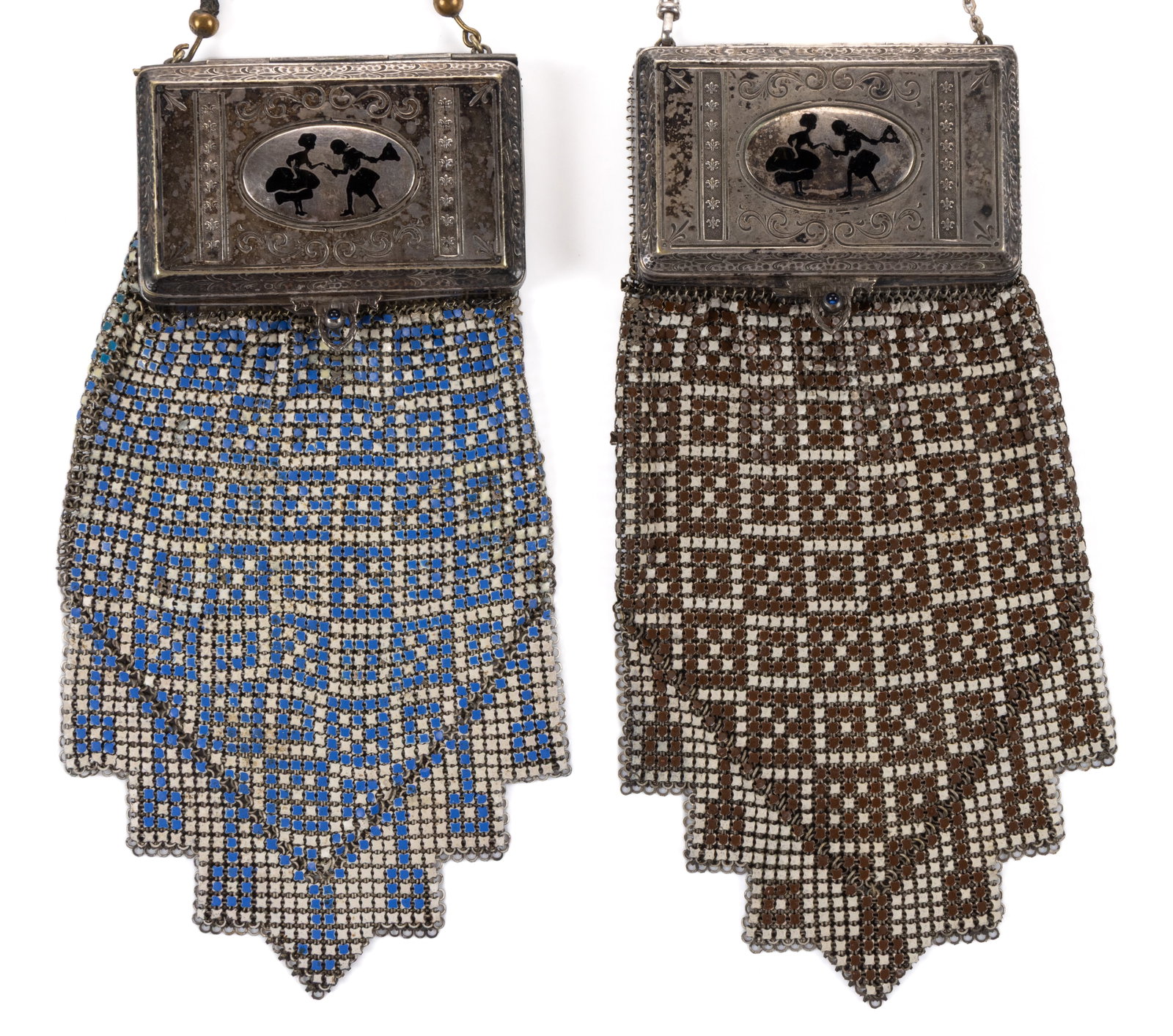 ANTIQUE / VINTAGE WHITING & DAVIS ART DECO METAL MESH LADY'S COMPACT PURSES, PAIRING (1 of 4)
