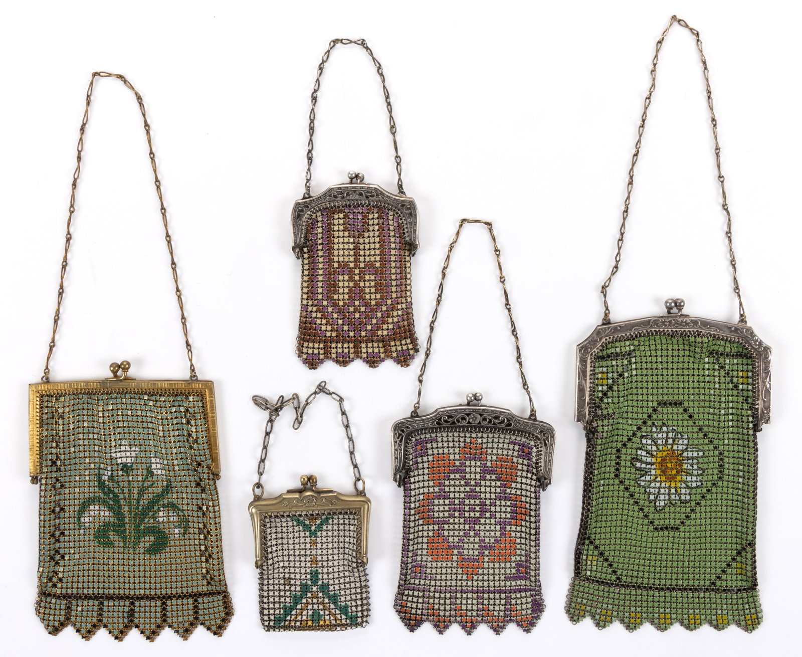 ANTIQUE / VINTAGE WHITING & DAVIS, AND POSSIBLY OTHER, ART DECO METAL MESH PURSES, LOT OF FIVE (1 of 2)