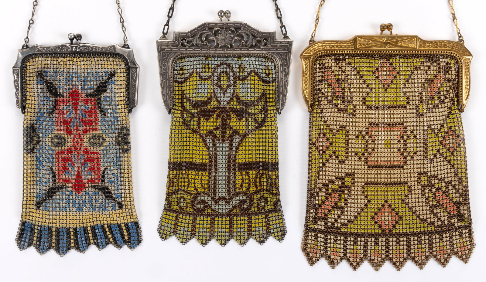 ANTIQUE / VINTAGE WHITING & DAVIS ART DECO METAL MESH PURSES, LOT OF THREE (1 of 3)