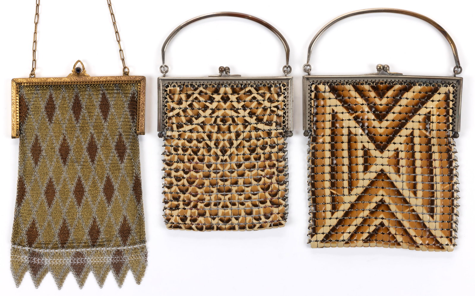 ANTIQUE / VINTAGE GERMAN AND OTHER ART DECO METAL MESH PURSES, LOT OF THREE (1 of 3)