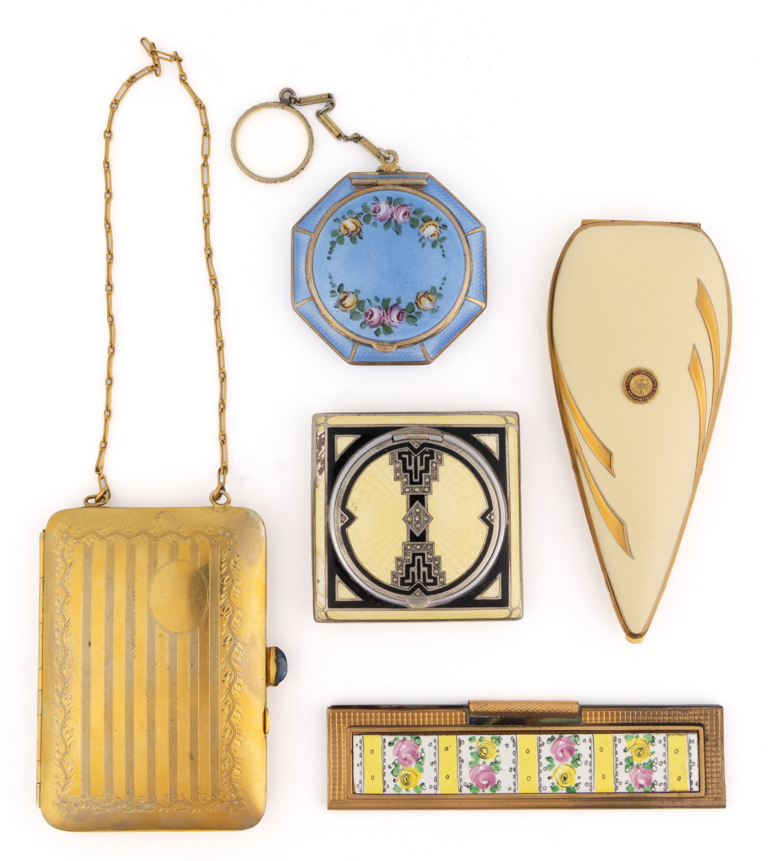 ANTIQUE / VINTAGE LADY'S COMPACTS AND ACCESSORIES, LOT OF FIVE (1 of 3)