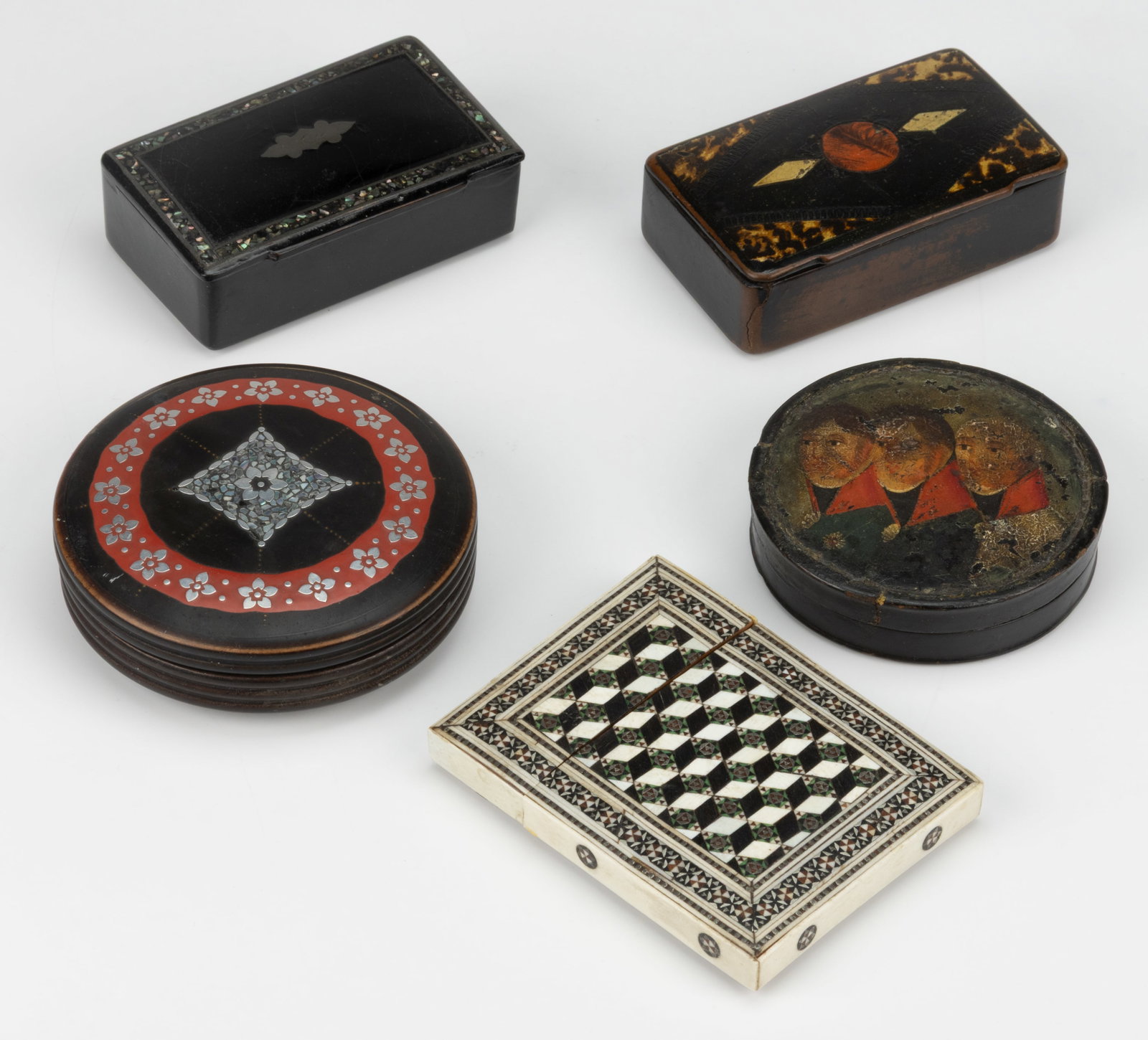 ASSORTED SNUFF / TOBACCO AND OTHER BOXES, LOT OF FIVE (1 of 1)