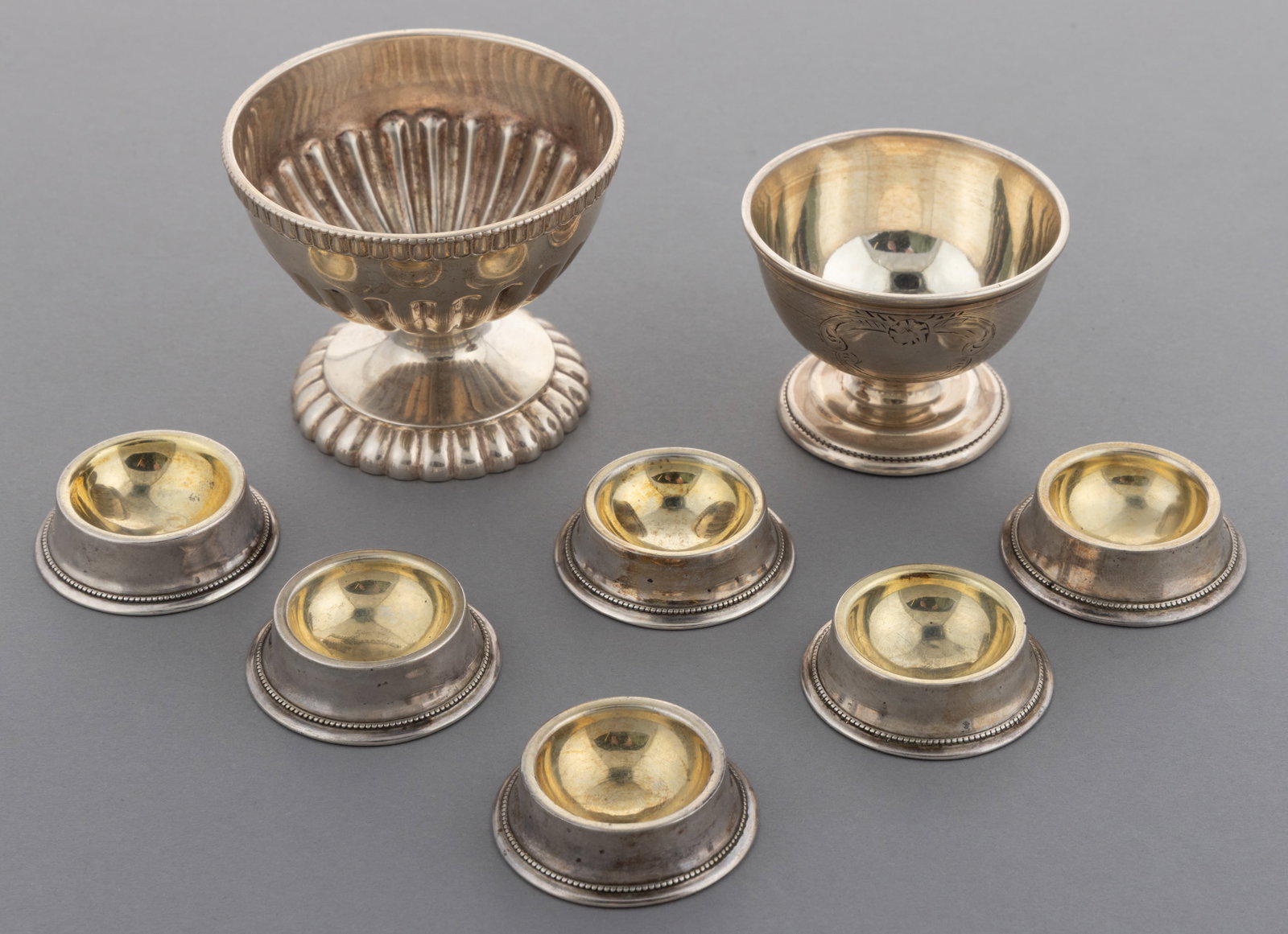 BOSTON, MASSACHUSETTS AND OTHER COIN SILVER OPEN SALTS, LOT OF EIGHT (1 of 1)