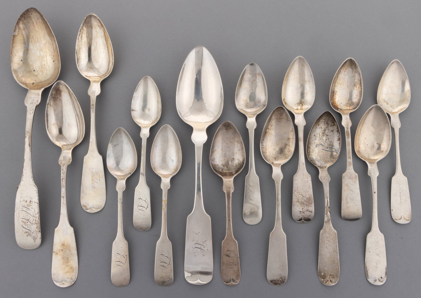 NEW YORK COIN SILVER SPOONS, LOT OF 15 (1 of 2)