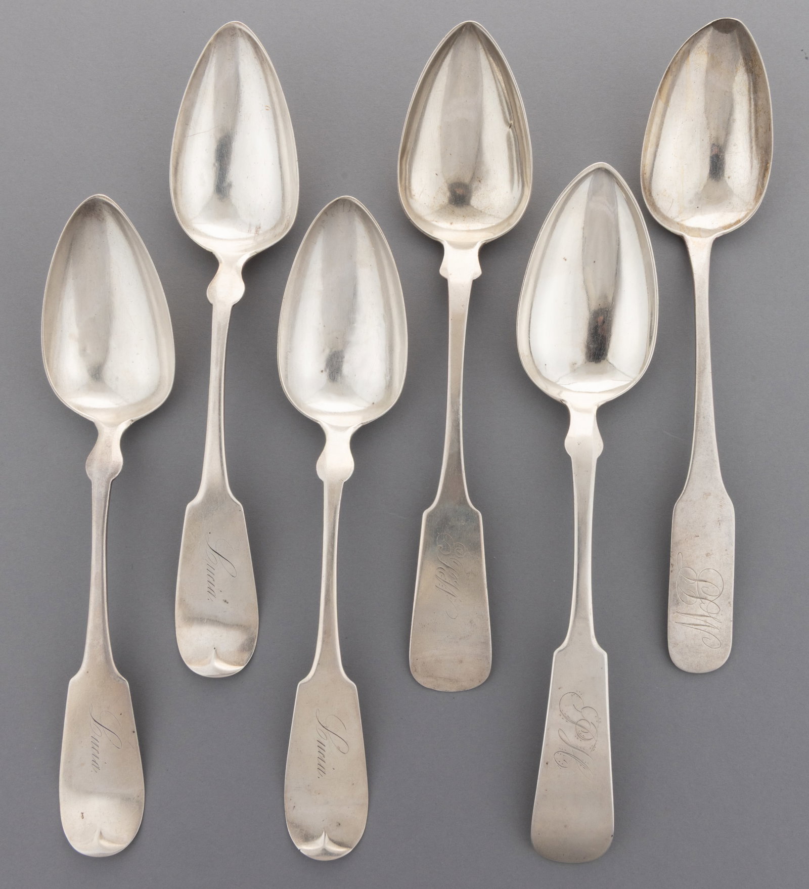 NEW YORK COIN SILVER TABLESPOONS, LOT OF SIX (1 of 2)
