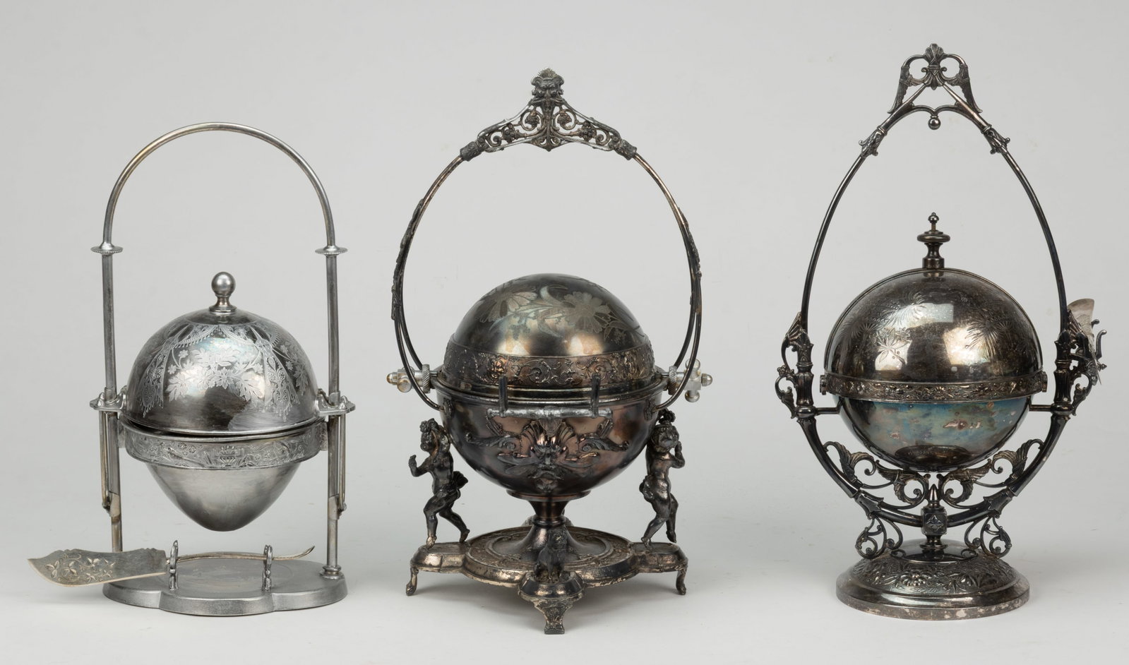 MERIDEN BRITANNIA AND OTHER SILVER-PLATED COVERED / LIDDED BUTTER DISHES, LOT OF THREE (1 of 3)